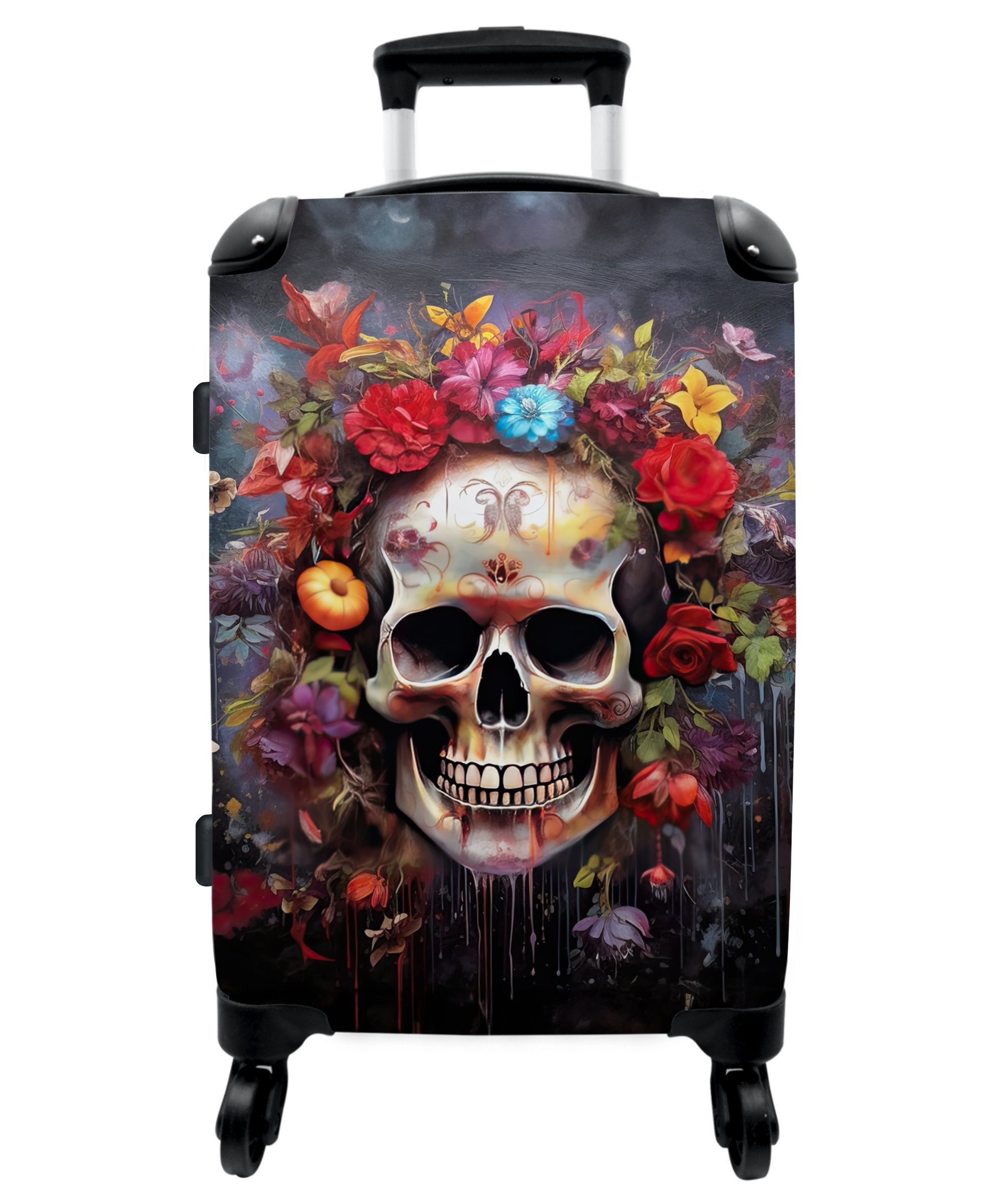 NoBoringSuitcases.com© Koffer 67x43x25cm Totenkopf - Blumen - Botanisch - Abstrakt - Totenkopf, 4 Rollen, Aufgabegepäck Trolley Rollkoffer Große Reisekoffer mit 4 Rollen - | Koffer