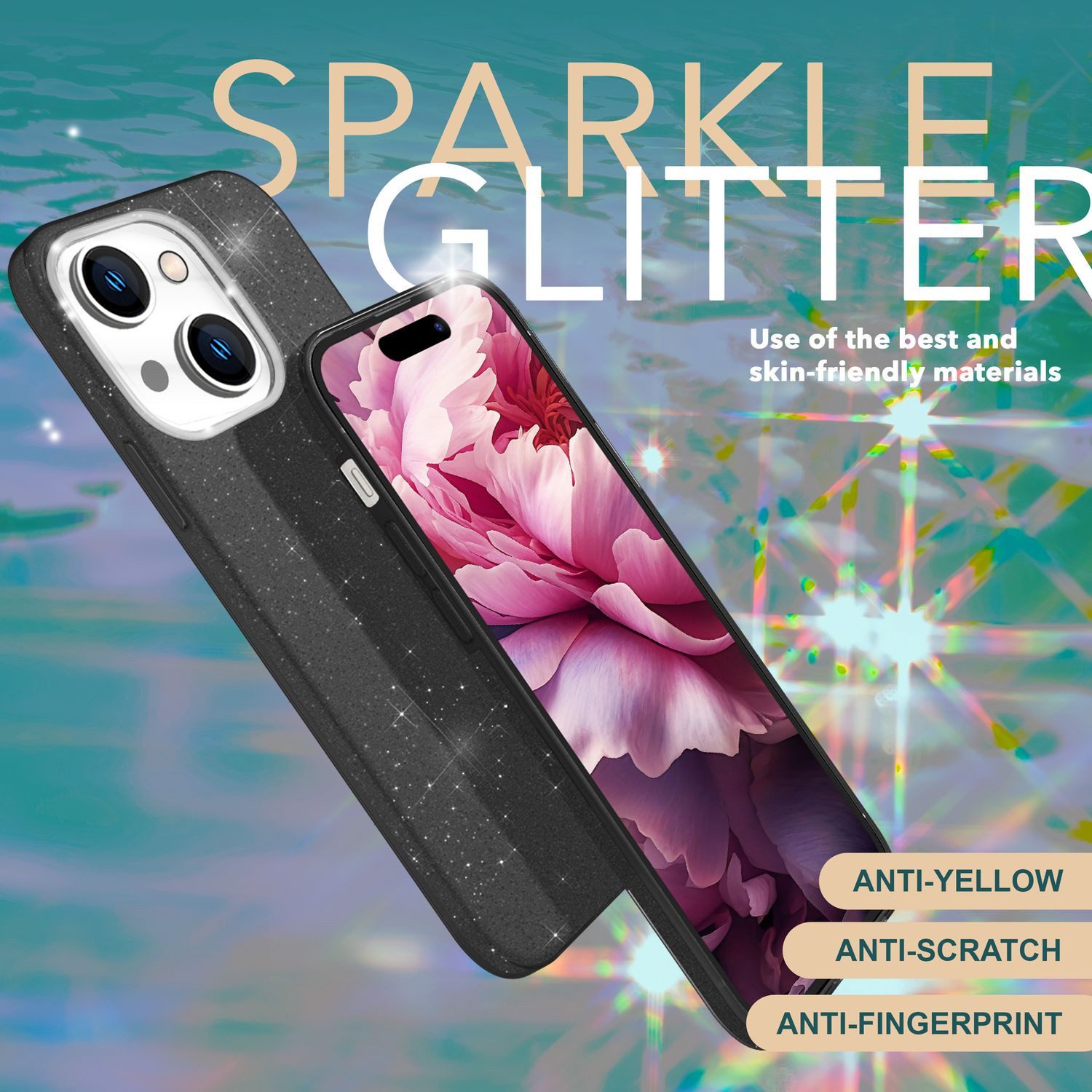 Nalia Smartphone-Hülle Apple iPhone 15, Glitzer Silikon Hülle / Verstärkte Innenseite / Glänzende Schutzhülle