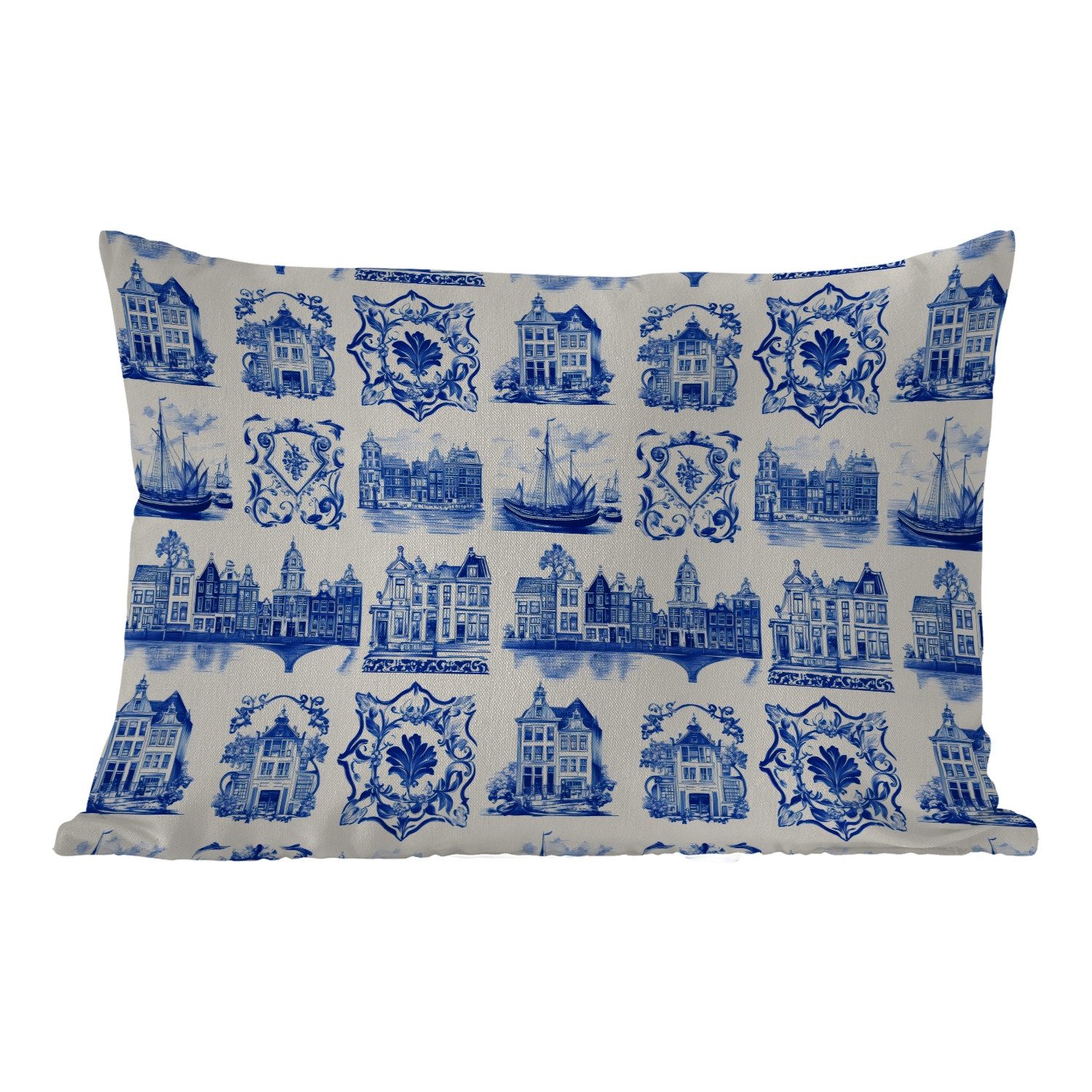 MuchoWow Dekokissen Häuser - Schiffe - Blau, Outdoor-Dekorationskissen, Kissen, Kissenbezug, 50x30 cm
