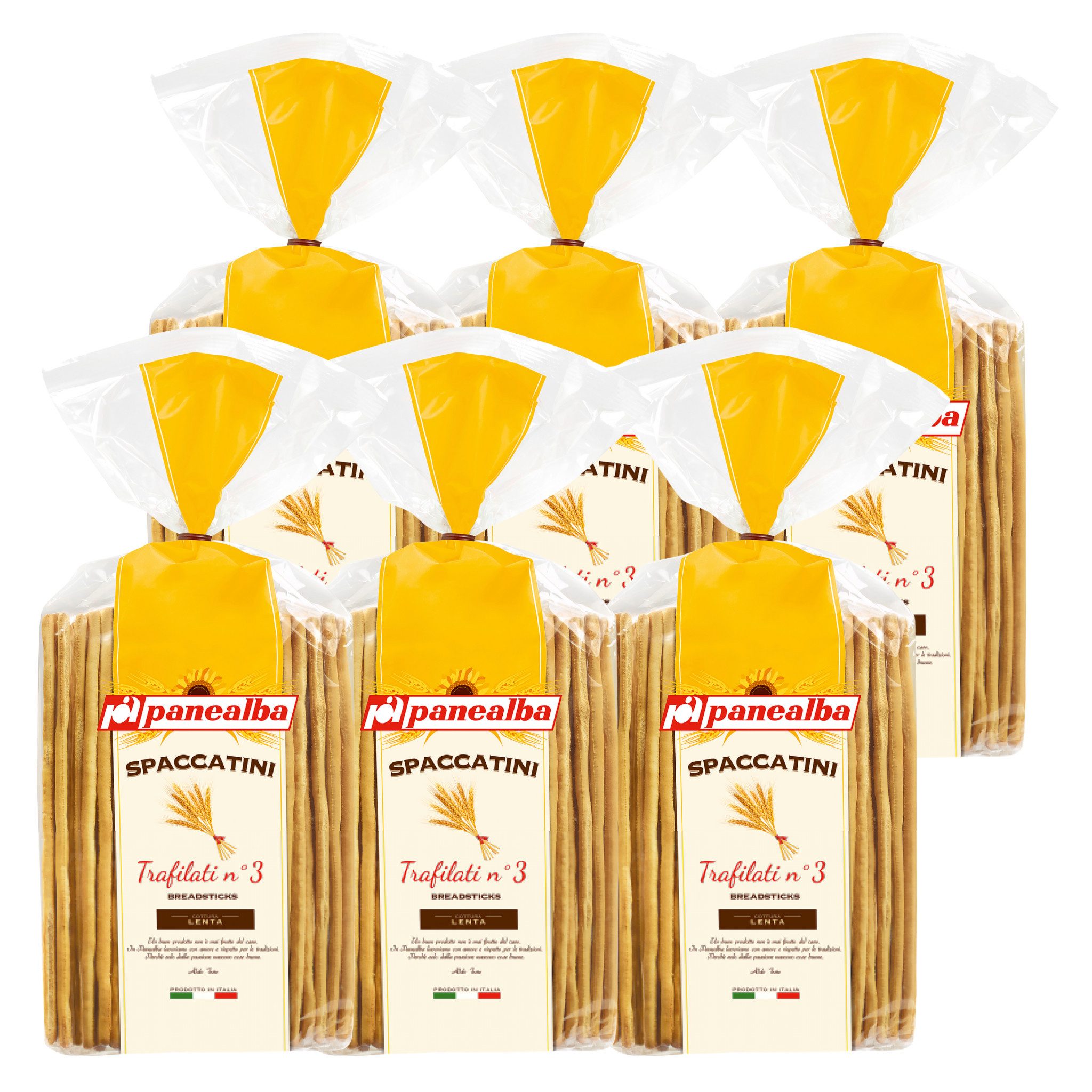 PANEALBA S.R.L. Knabberei Panealba Grissini Spaccatini – Knusprige Brotstangen Italien 6x250g, 6 x 250 g, (Extra Knusprig und Luftig, vielseitiger Genuss, Vorteilspack, 6x250g original Rezeptur)
