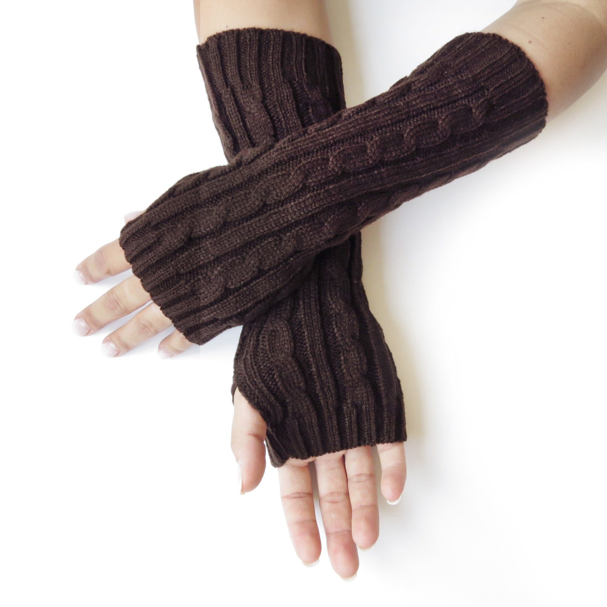 Sonia Originelli Strickhandschuhe Armstulpe Handschuhe Strick Uni Gemütlich Lang Größe: Onesize braun