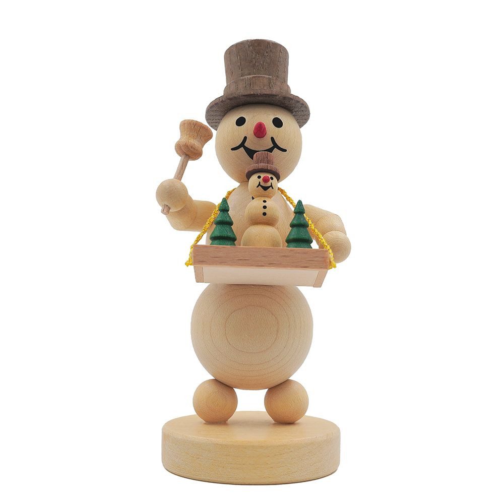Räuchermännchen Schneemann "mit Bauchladen" auf Sockel - 11 cm - Original Erzgebirge