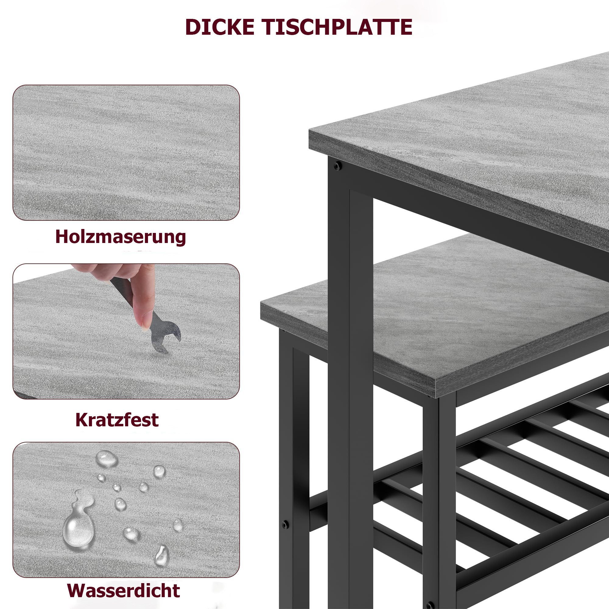 GarveeMore Essgruppe Esstisch-Set für 4, Esstisch mit 2 Stühlen und 1 Bank Platzsparend