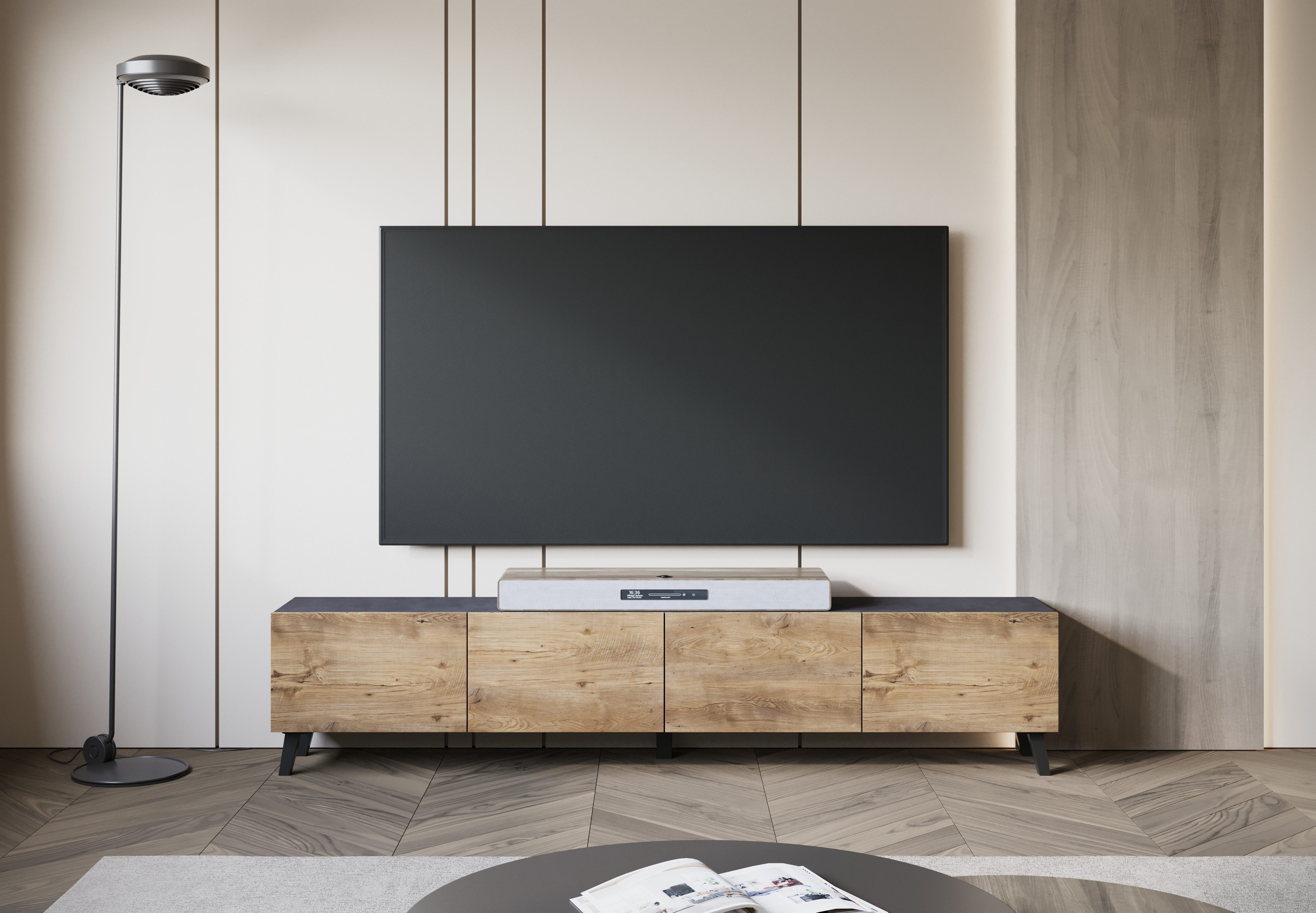 Home affaire Lowboard LOWBOARD PHUKET II, TV-Kommode Breite 190cm (1 St), Modernes, griffloses Design mit 4 Klappen in eleganten, matten Farben