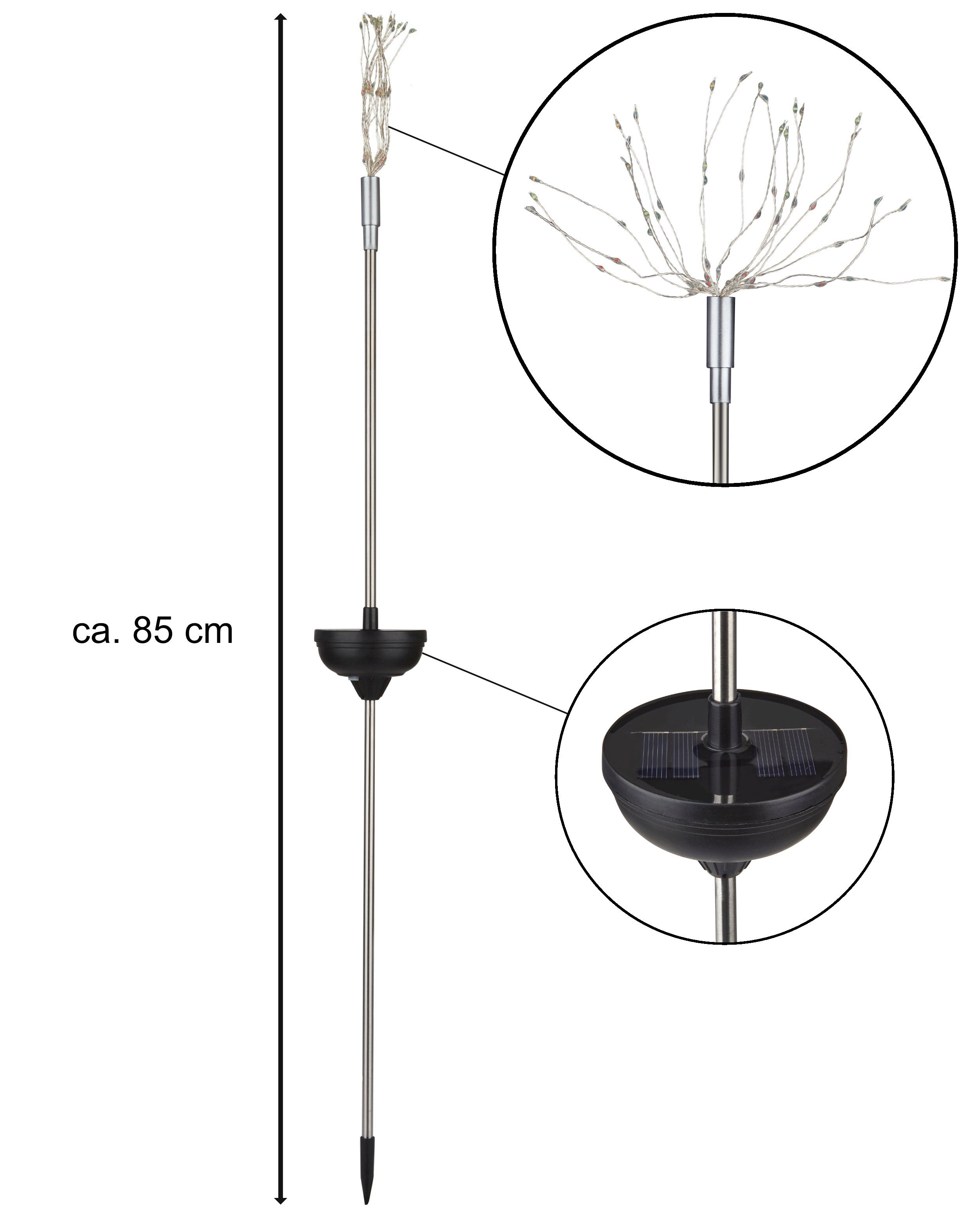 IC Gardenstyle LED Solarleuchte 2er moderne Erdspieß, cm Dekoleuchte 85 ca. bunt 120 Gartenleuchte, LEDs, Höhe: insgesamt kabellos, Feuerwerk, Set inkl