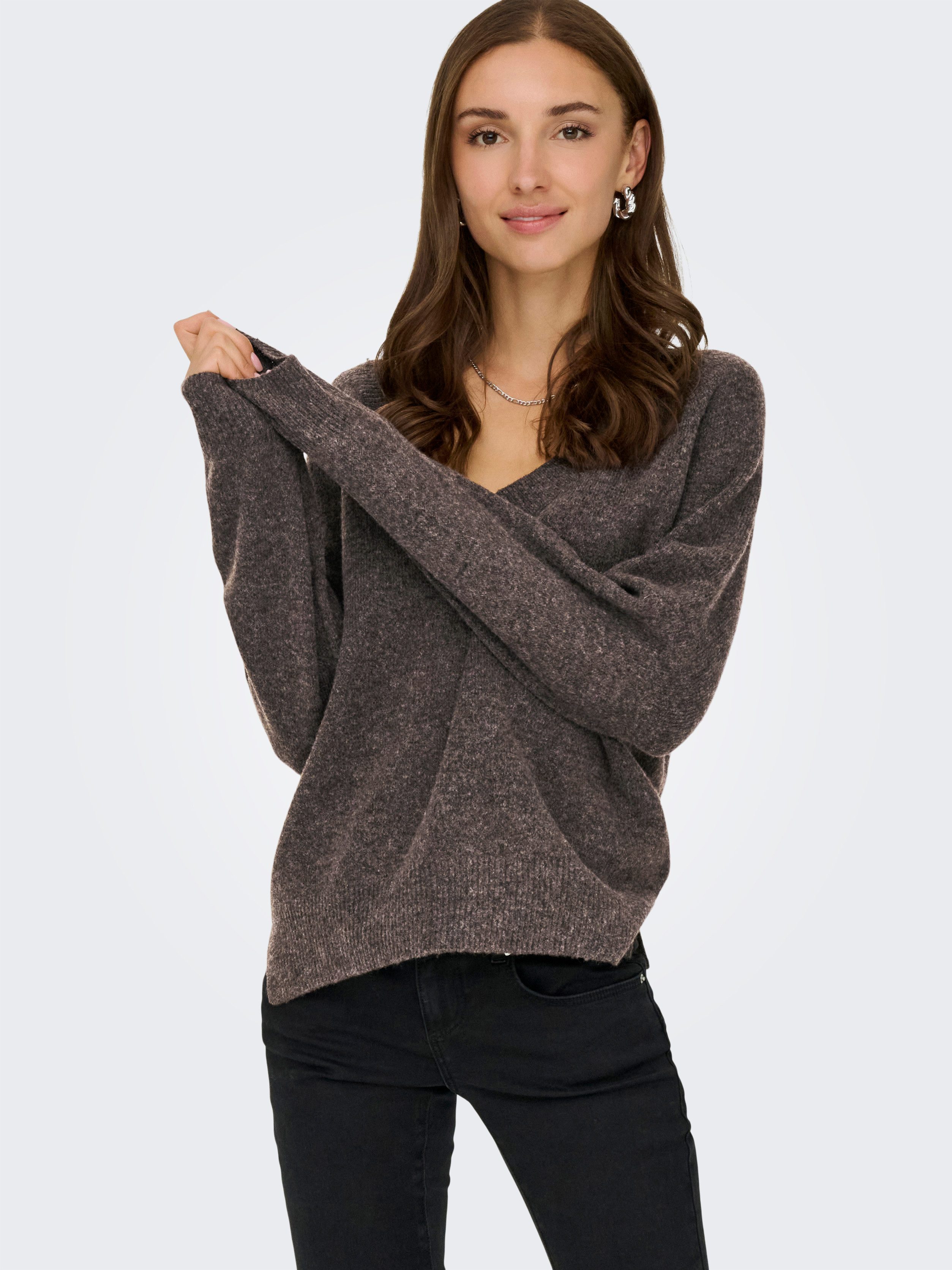 ONLY Strickpullover ONLRENE LS V-NECK REVERSIBEL KNT NOOS Materialmix, regular fit