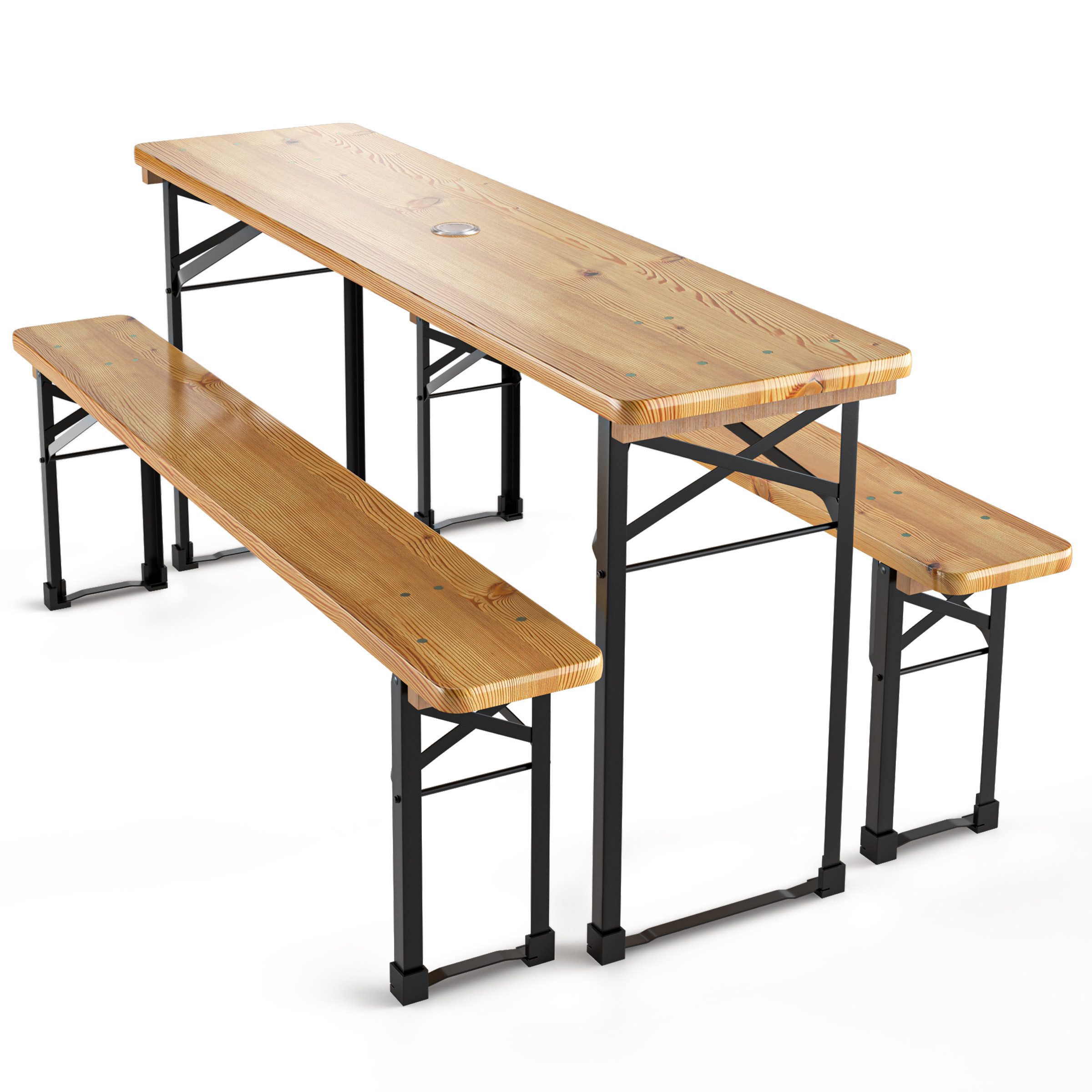 Beautissu Bierzeltgarnitur 3tlg Bierzeltgarnitur klappbar Holz BT22, 170x46cm, Biergartengarnitur Festzeltgarnitur Campingtisch Outdoor