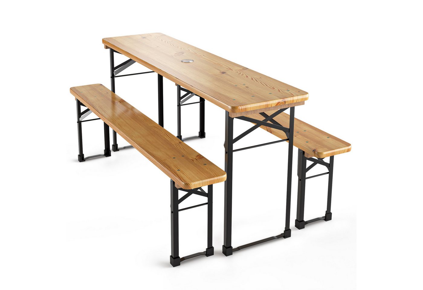 Beautissu Bierzeltgarnitur 3tlg Bierzeltgarnitur klappbar Holz BT22, 170x46cm, Biergartengarnitur Festzeltgarnitur Campingtisch Outdoor