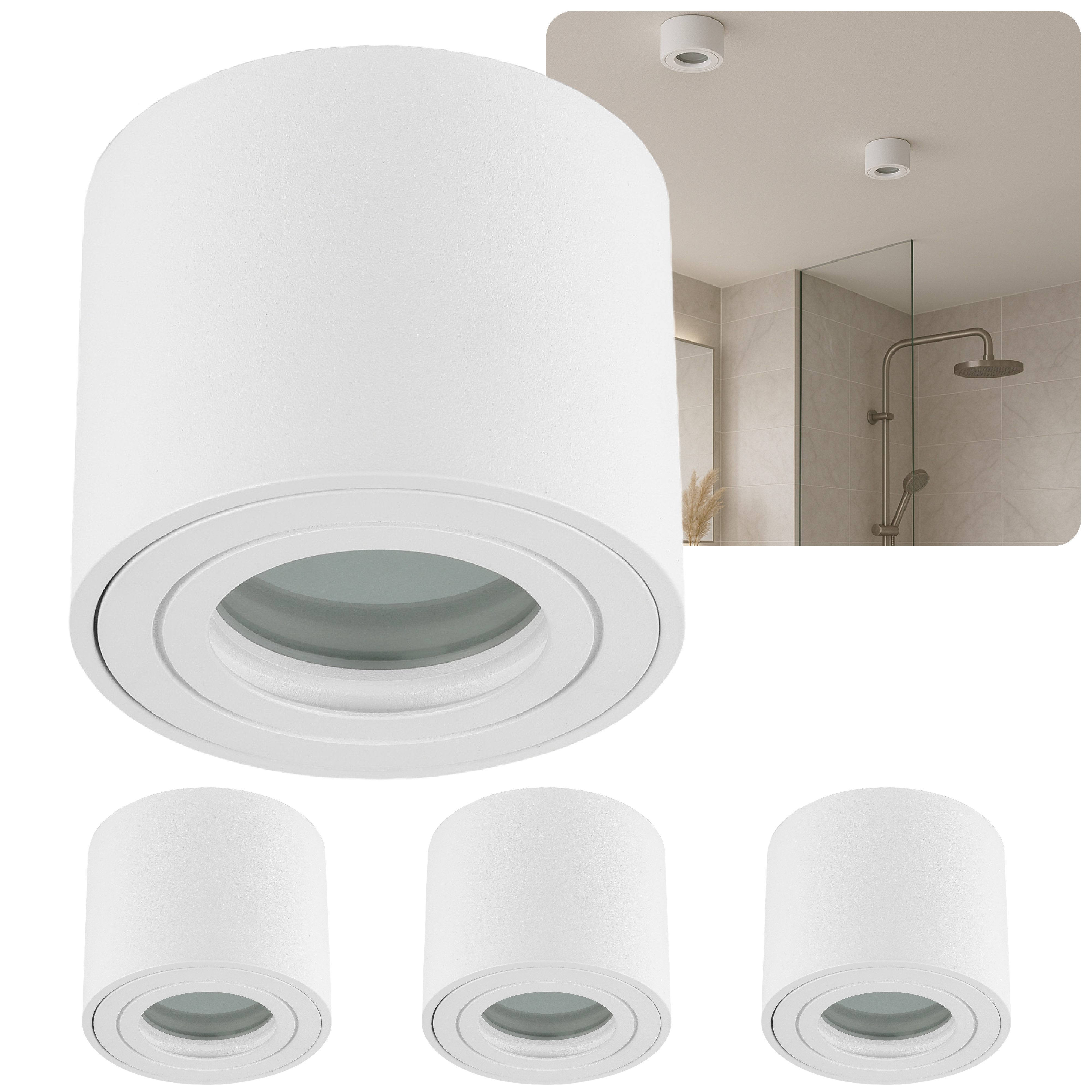Sweet LED Aufbauleuchte 4er Set Deckenspots flach (50mm) Aluminium weiß-matt rund 230V, schwenkbar, ohne Leuchtmittel, Накладной прожектор LED, Deckenstrahler