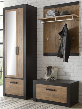 Furn.Design Wandgarderobe Beveren (Wandgarderobe in Kastanie mit Fresco grau, 80 x 107 cm), mit Kleiderstange und 6 Kleiderhaken