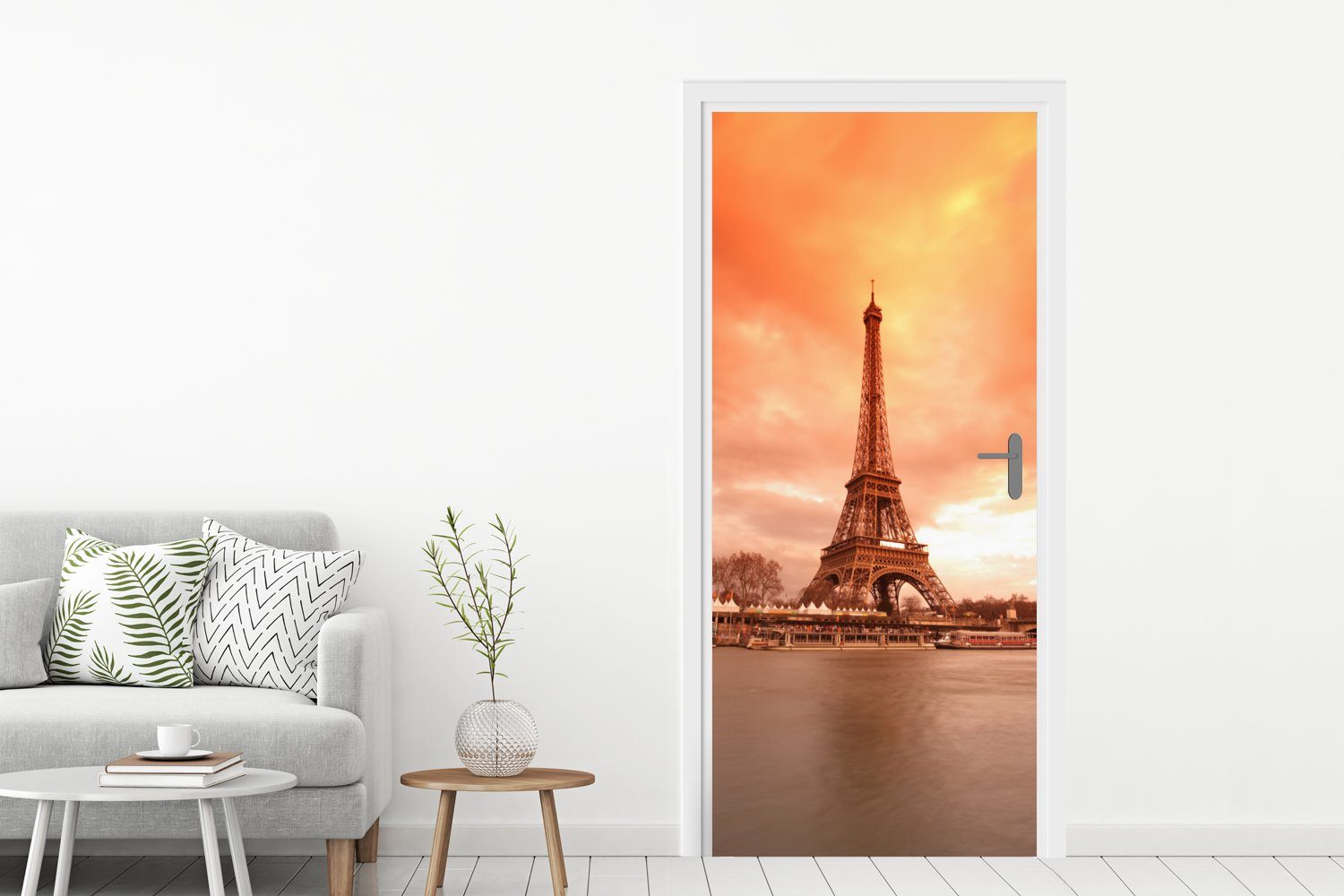 Eiffelturm (1 Tür, St), für MuchoWow bedruckt, cm - Himmel, Paris Türtapete - Matt, 75x205 Fototapete Türaufkleber,