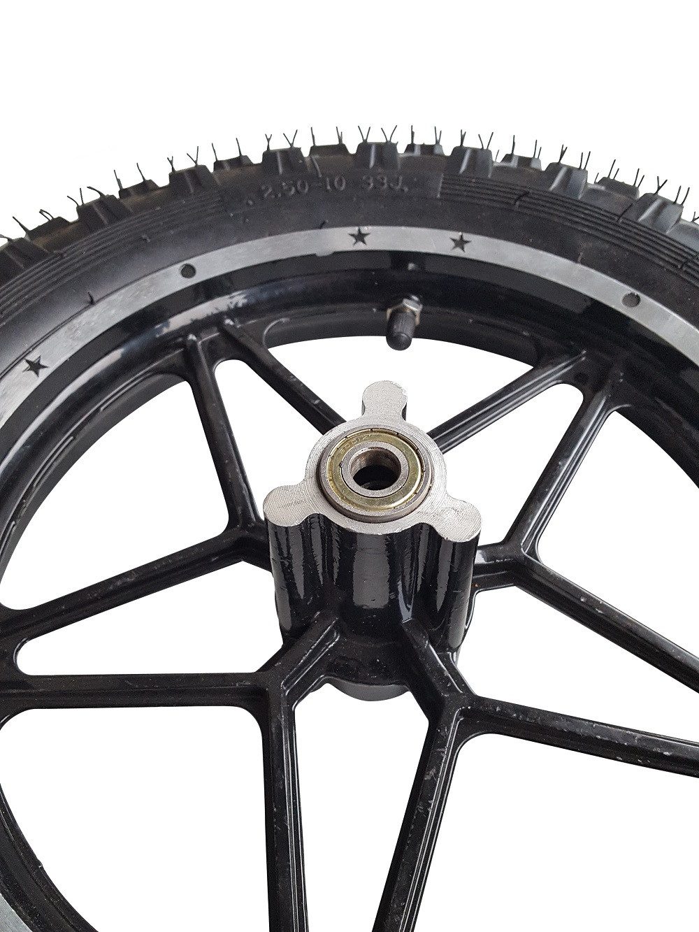 FunSport-Factory Ersatzrad Vorderrad 2.50-10 Scooter Schwarz komplett, Komplettrad mit Reifen, Schlauch und Kugellagern