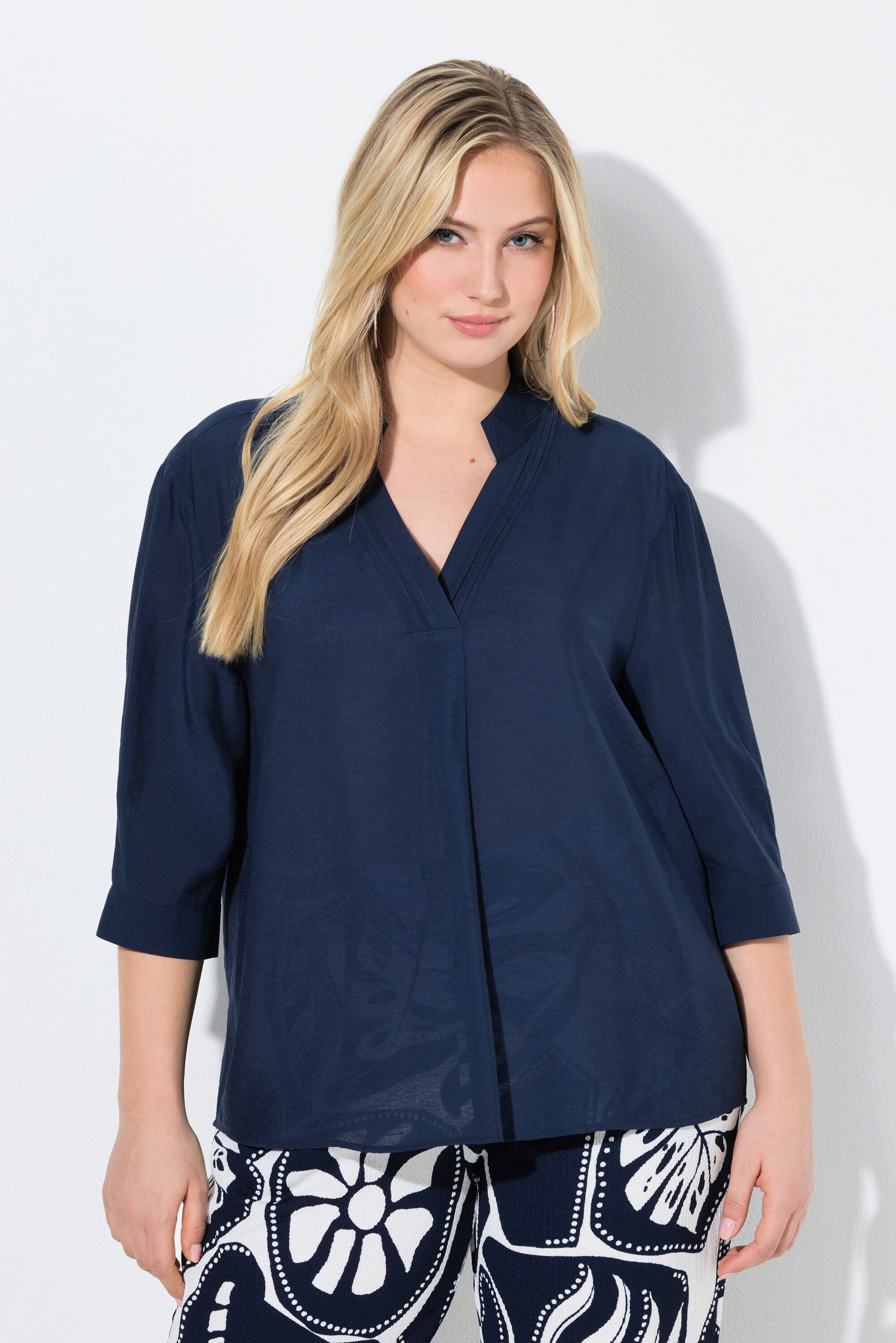 Ulla Popken Tunika Tunika-Bluse Biesen Oversized Stehkragen 3/4-Arm