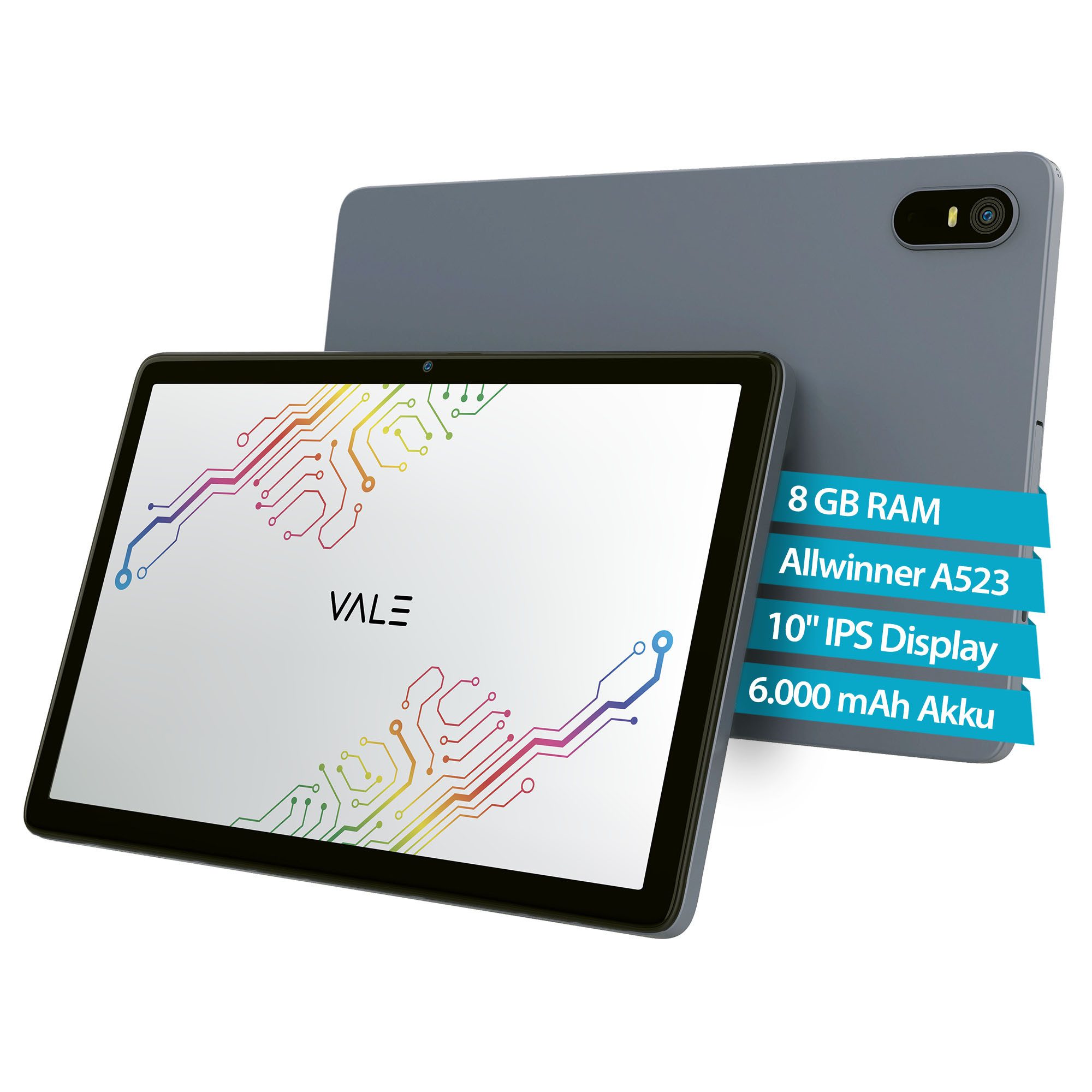 VALE Multimedia WiFi Tablet mit Android 14, 128GB, V10A Tablet (10", 128 GB, Android 14, 10" Display, 5MP Haupt- & 2MP Frontkamera, Business- & Schultablet)
