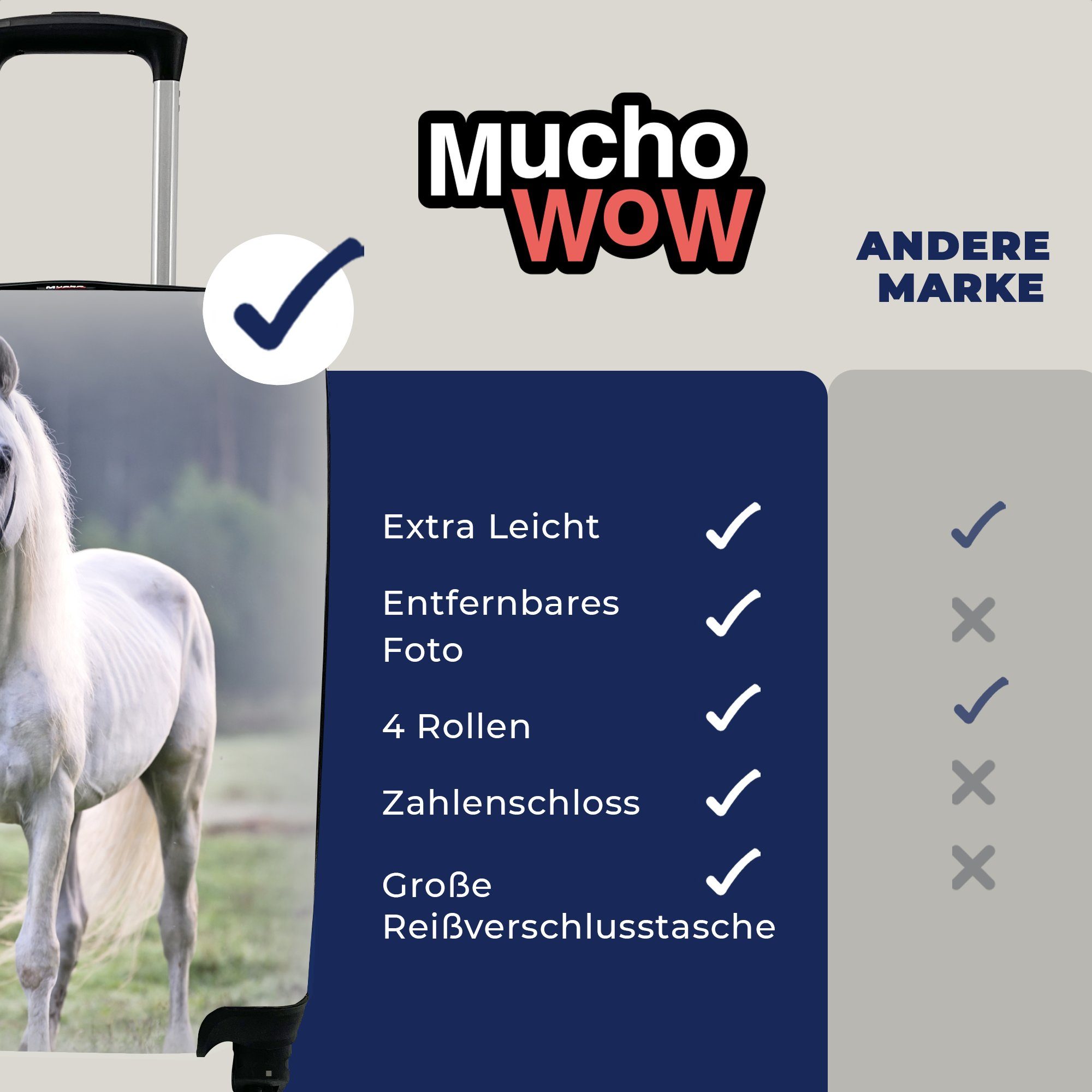 MuchoWow Handgepäckkoffer Licht für Morgen, mit Reisekoffer - Handgepäck Pferd rollen, Ferien, Trolley, Reisetasche 4 - Rollen