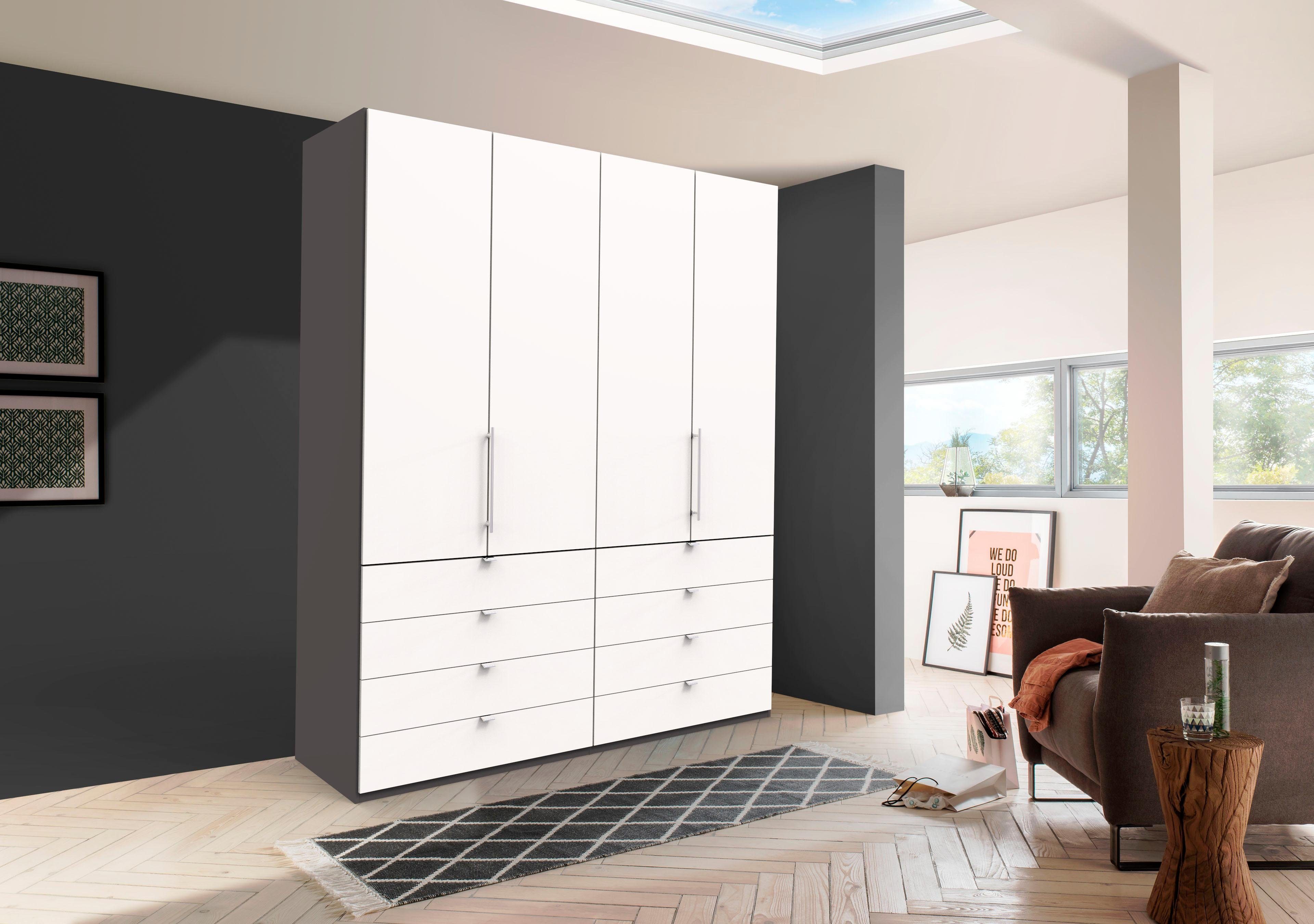 WIEMANN Falttürenschrank Loft, Kleiderschrank, Schrank, Wäscheschrank, mit Glasfront (3 Breiten, 2 Höhen 216/236 cm auswählbar, MADE IN GERMANY) inkl. gepämpften Schubkästen und Türen, mit Panoramaöffnung