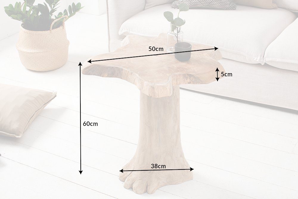53cm · natur, Hocker Massivholz riess-ambiente · Beistelltisch mit Nachttisch Teakholz · · Jahresringen ROOT
