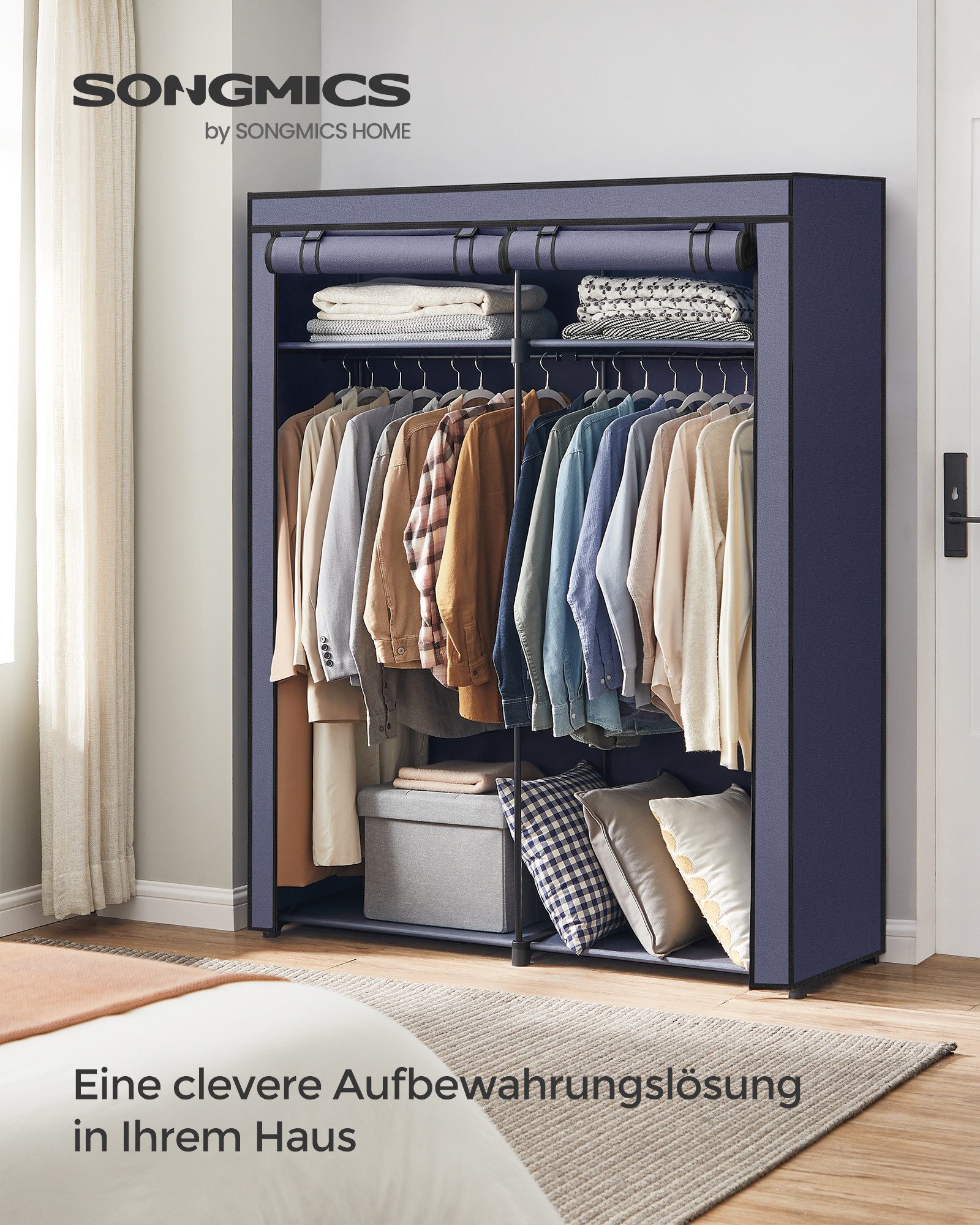 SONGMICS Stoffschrank mit Stangen zum Aufhängen, faltbar, 140 x 43 x 174 günstig online kaufen