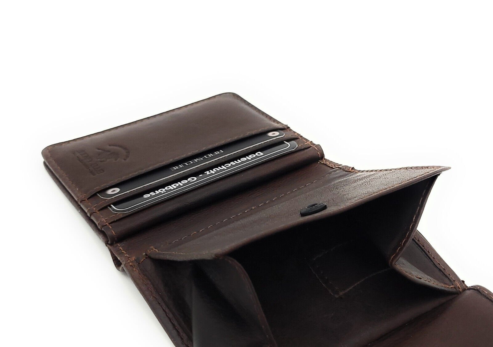 gewachstes Schutz Geldbörse Mini RFID Leder Portemonnaie vintage dunkelbraun, echt Rindleder CLUB JOCKEY mit