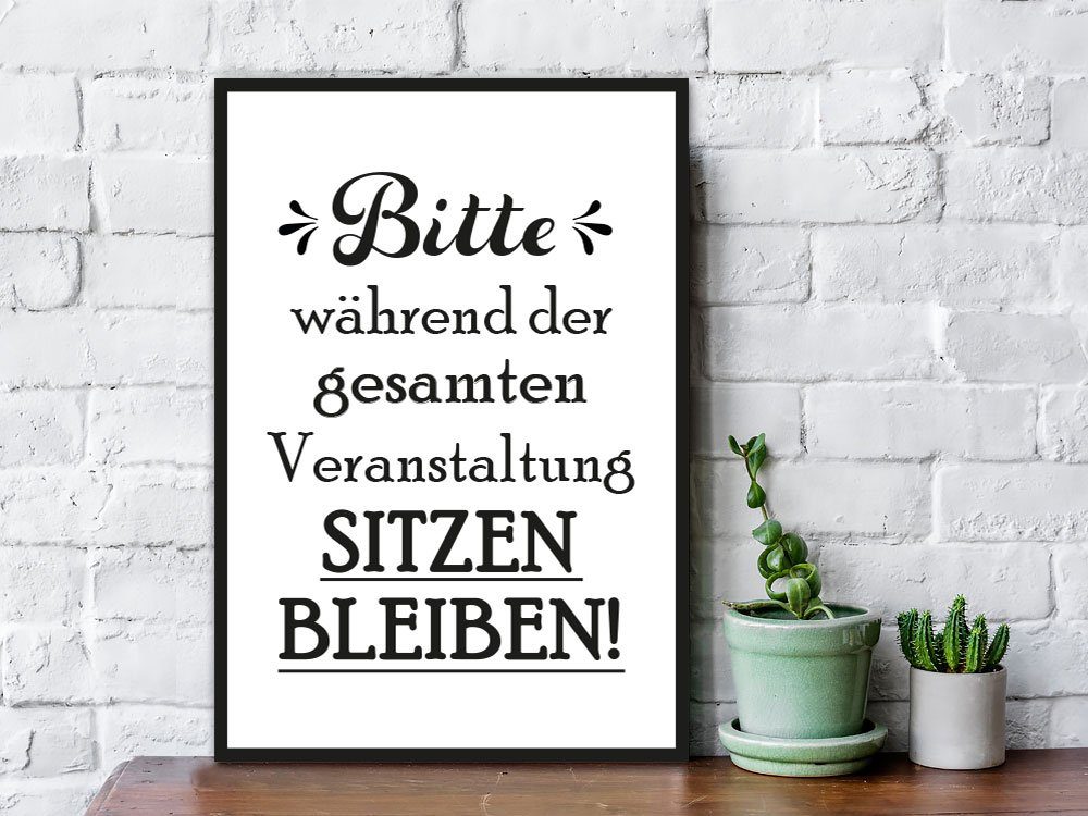 GRAVURZEILE Holzbild mit Spruch - Bitte sitzen bleiben - Witziger Kunstdruc günstig online kaufen
