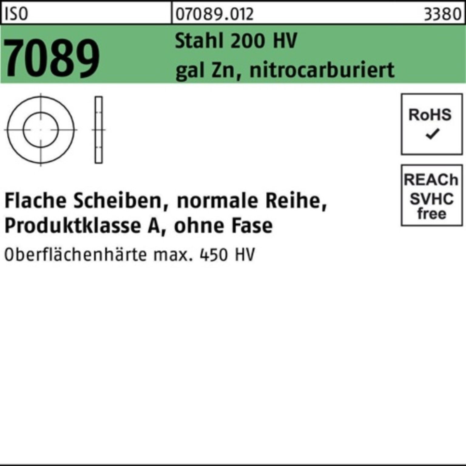 Bufab Unterlegscheibe 100er Pack Unterlegscheibe ISO 7089 o.Fase 30 Sta 200 HV galv.verz. ni