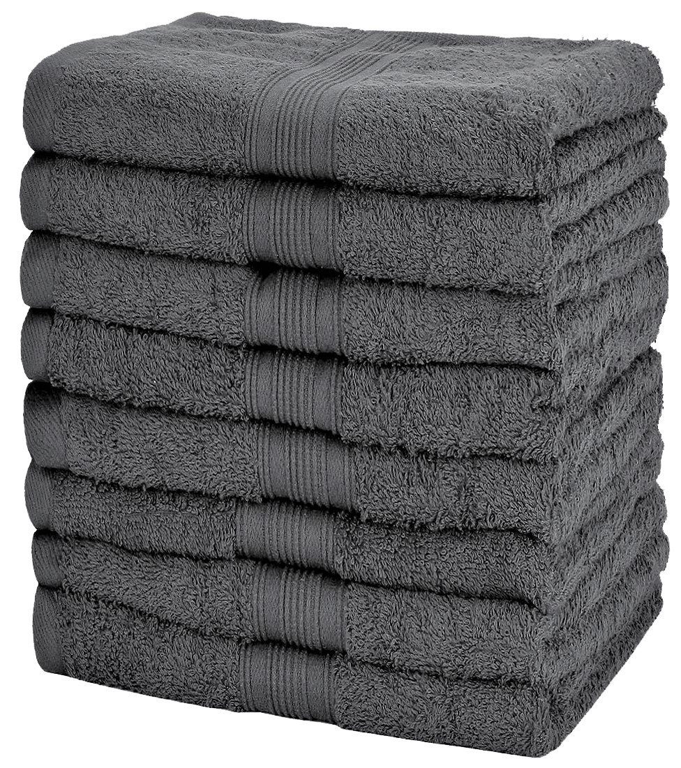 NatureMark Handtücher Handtuch 500gsm (8er-Set), 100% Baumwolle (8-St), 8X Frottier Handtücher mit Aufhänger, 50 x 100cm, Anthrazit grau | Alle Handtücher