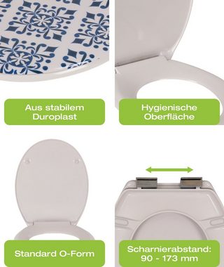 Sitzplatz WC-Sitz Dekor, Motiv Azulejos, Duroplast, Absenkautomatik, Montage von unten, 407212
