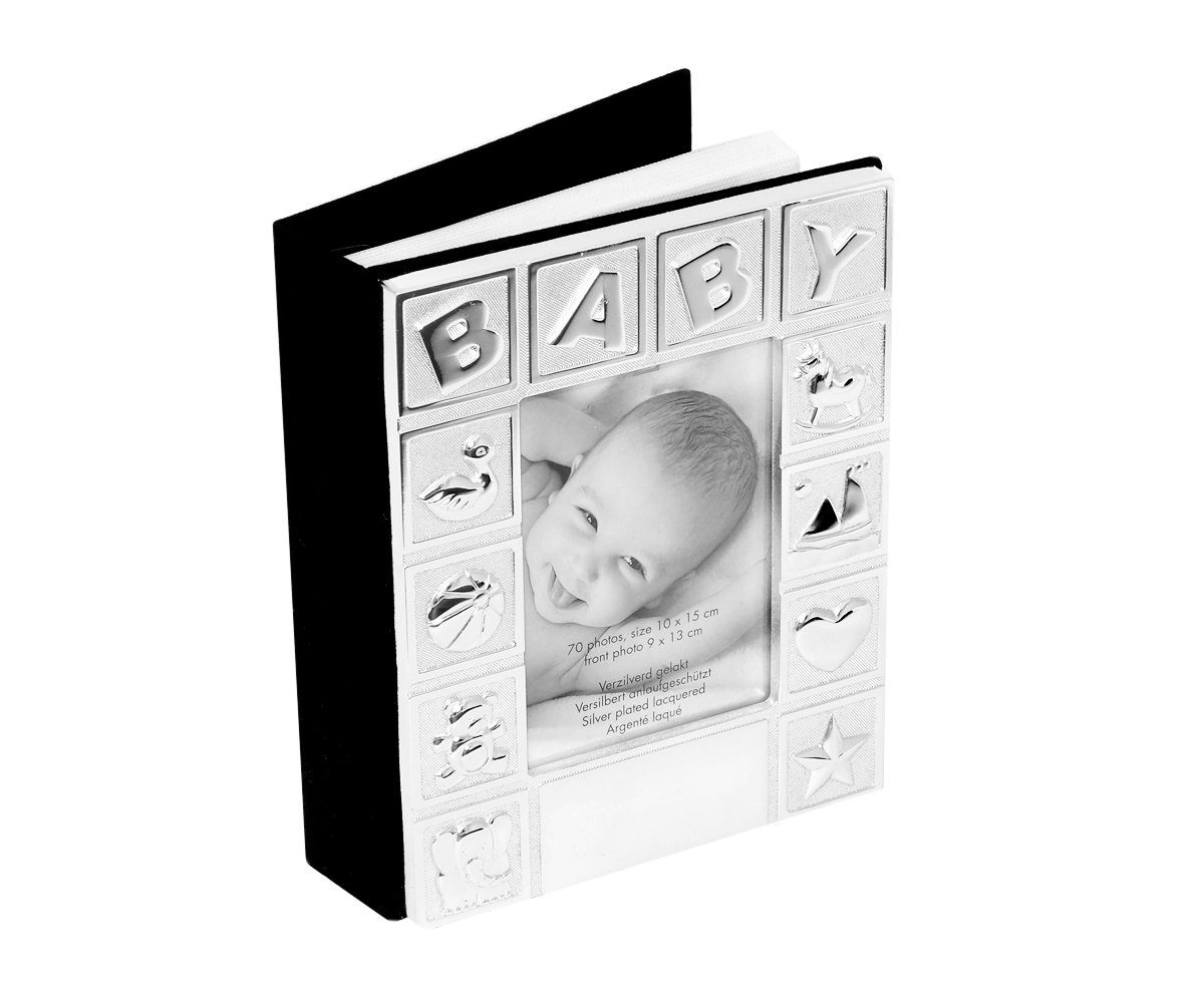 Babybuch versilbert Brillibrum Baby für Buch Einsteck-Fotoalbum Fotoalbum anlaufgeschützt 10x15 mit Fotobuch Babyfoto 70 Taufe Bilderrahmen Fotos Einsteckalbum