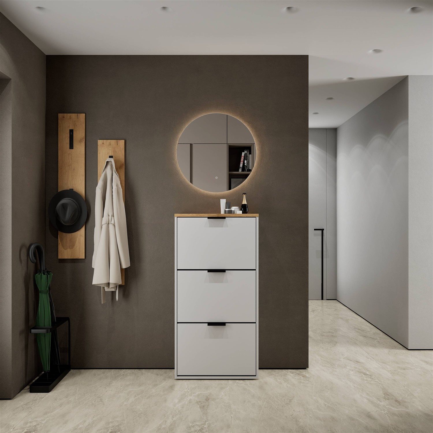 Planetmöbel Schuhschrank STIVIO Schuhschrank 3 Klappen (Schuhschrank für Flur & Garderobe, Wandmontage oder stehend) passend für 12-16 Paar Schuhe