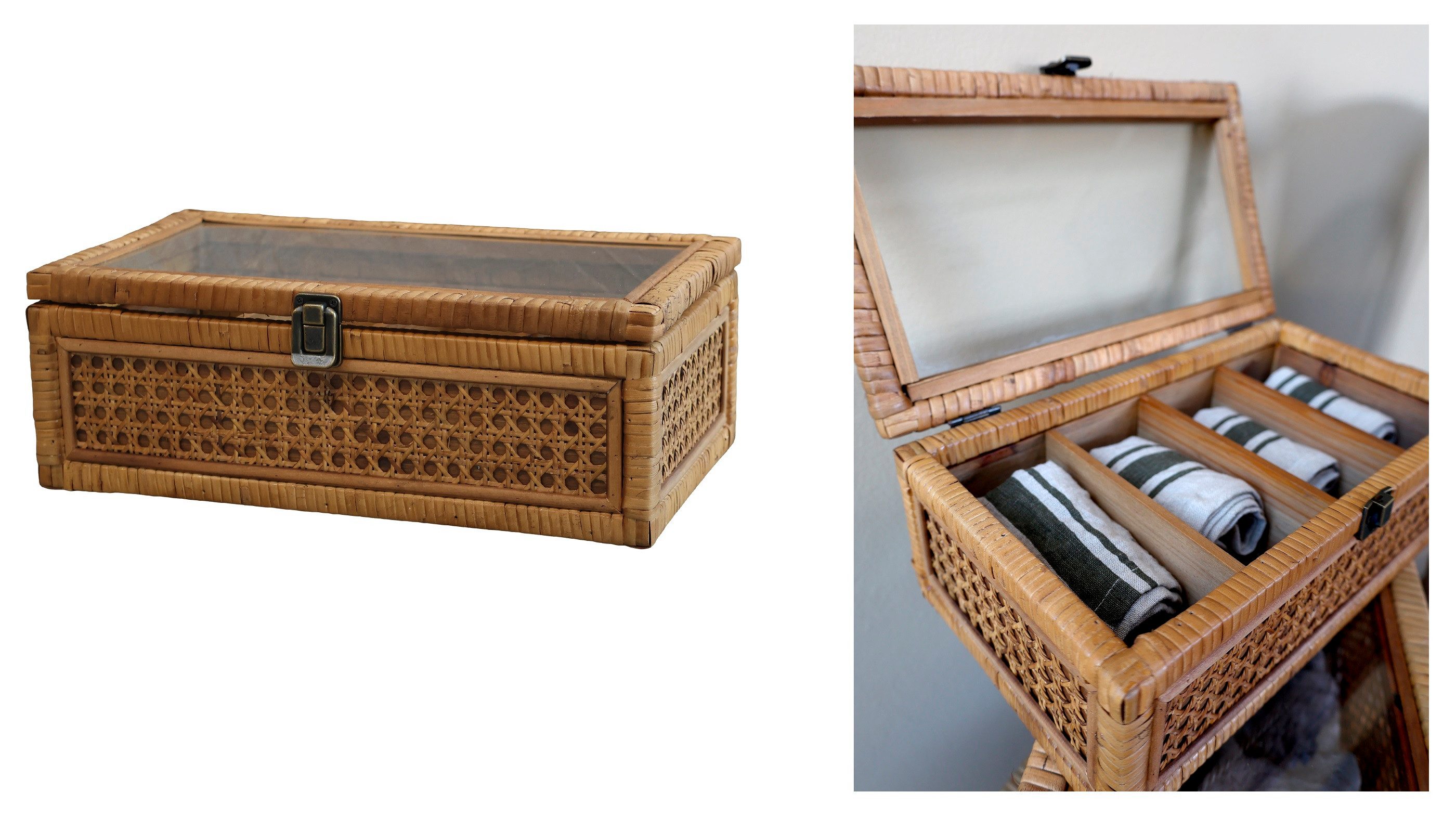 Chic Antique Holzkiste Chic Antique - Geflochtene Box Schachtel Schatulle 4 Fächer Rattan