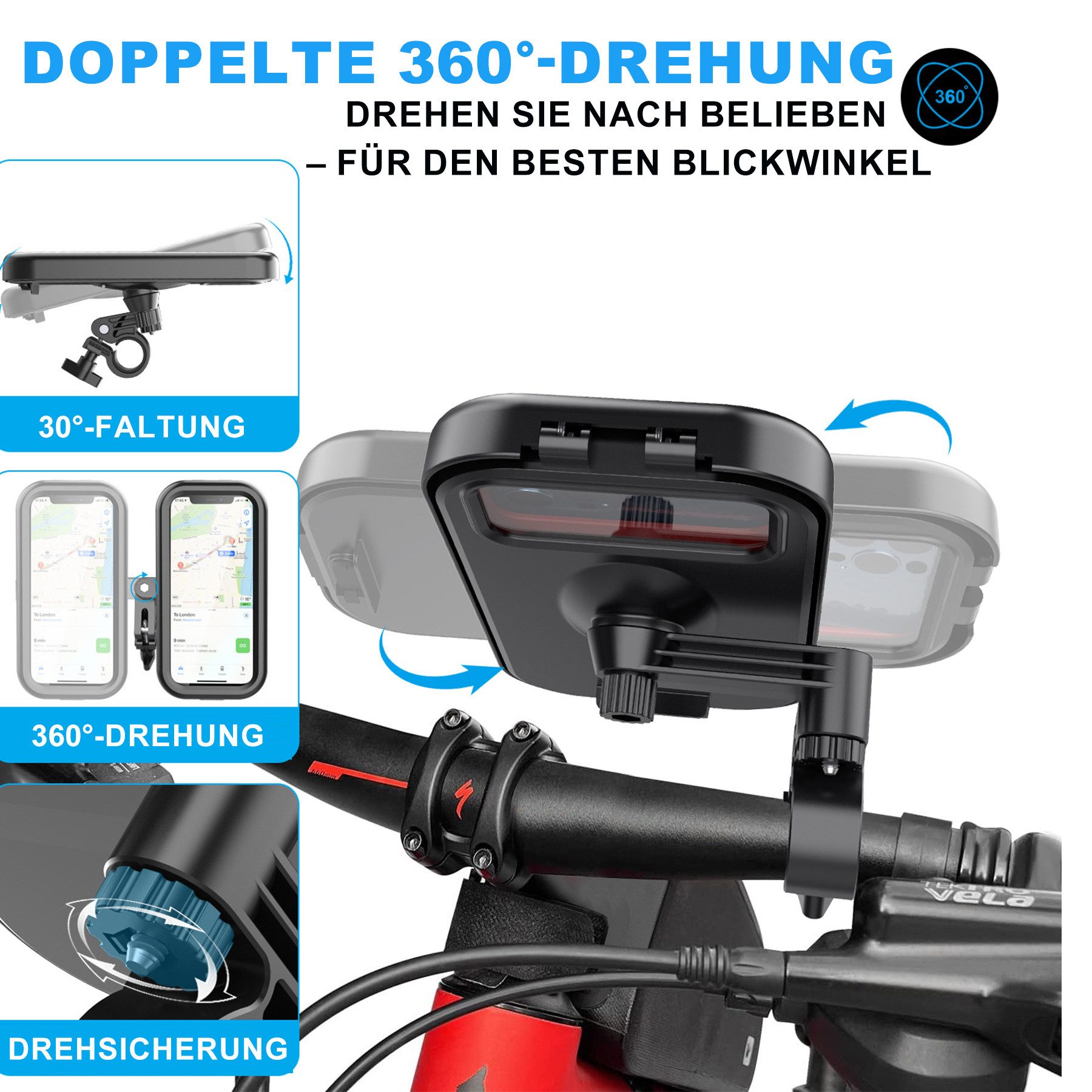 Brave Waterproof Motorcycle Phone Mount, Bicycle Phone Holder (up to 6.8 inches, 360° Rotatable Universal Handlebar Mount, Sensitive Touchscreen, Universal Bicycle Phone Mount, For 4.7-6.8 inch Smartphones, e.g. iPhone 16/15/14 Pro Max Plus)