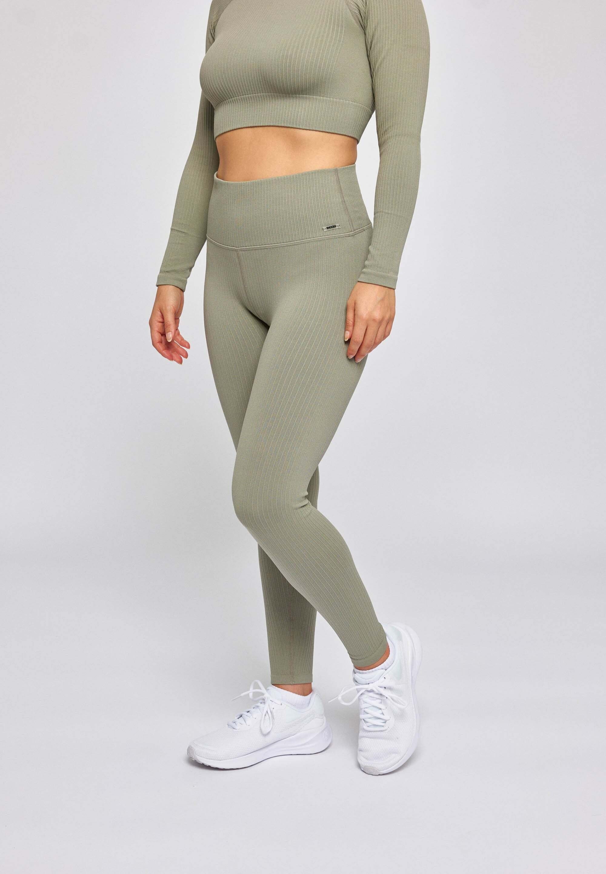 und blickdicht, seamless Leggings Pastellgrün Sport für perfekt (1-tlg) Gerippte den Highwaist Leggings SNOCKS