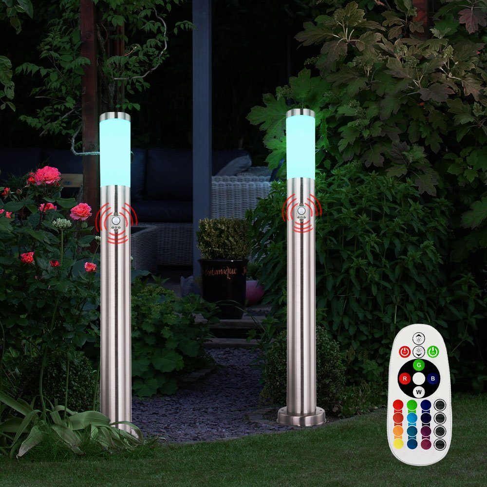 Warmweiß, etc-shop Farbwechsel, Leuchtmittel Außen-Stehlampe, inklusive, SENSOR Leuchten Lampen 3er Steh LED Sockel Garten Set Fernbedienung Außen