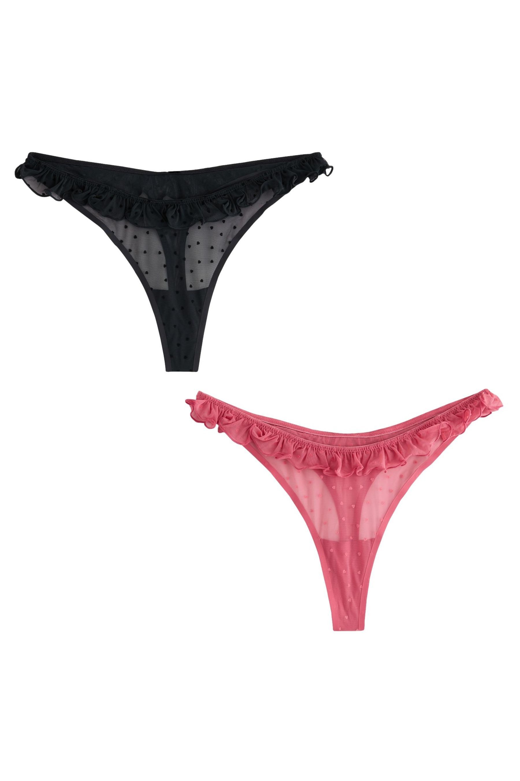 String Beflockte Spitzenslips, Tanga, 2er-Pack