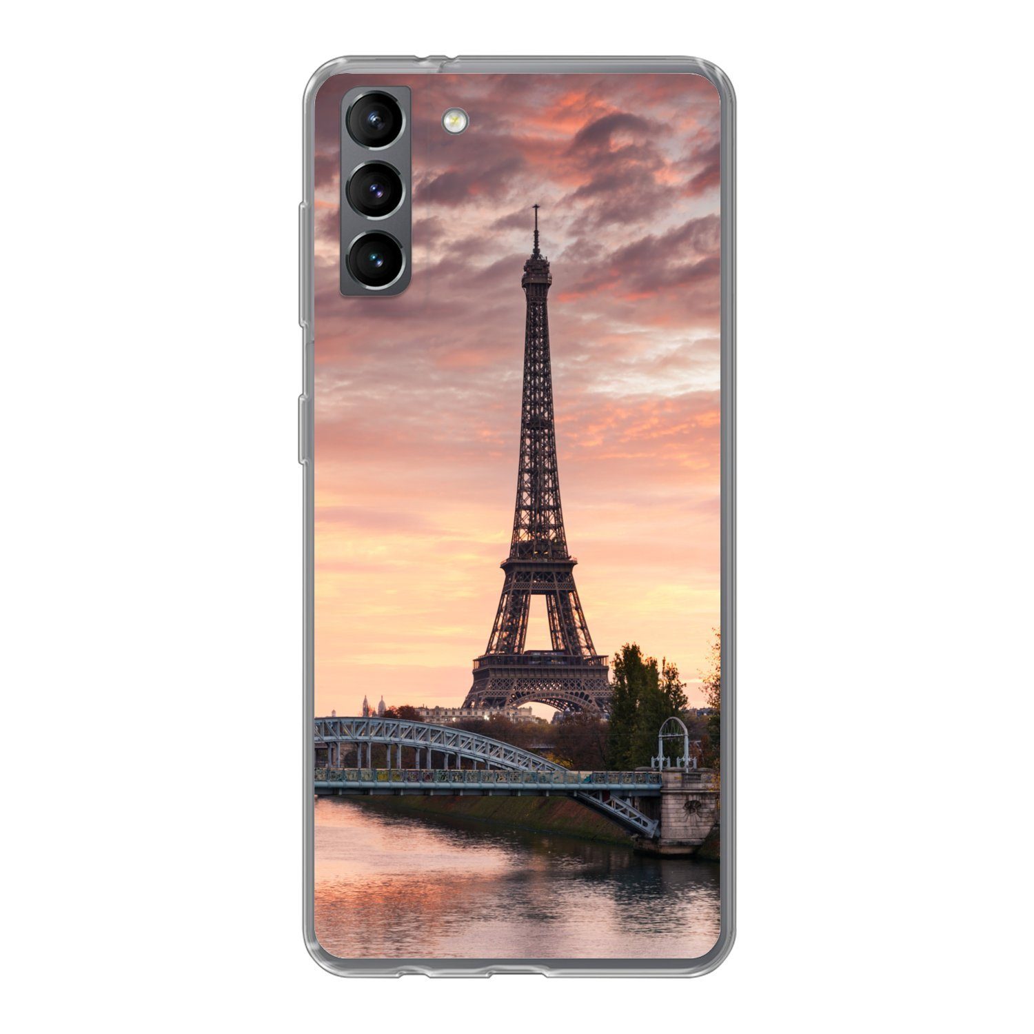 MuchoWow Handyhülle für Samsung Galaxy S21 Plus Paris - Eiffelturm - Brücke, Phone Case, Silikon, Schutzhülle Dünn