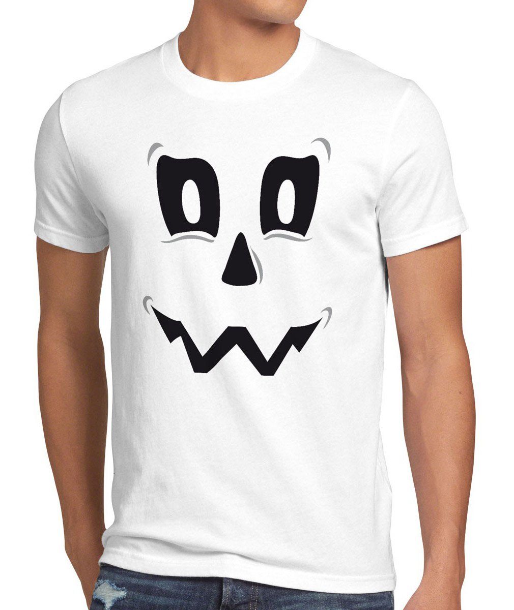 style3 Print-Shirt Herren T-Shirt weiß Kürbis-Kopf Spuk Halloween Fasching Funshirt Party Geist Kostüm