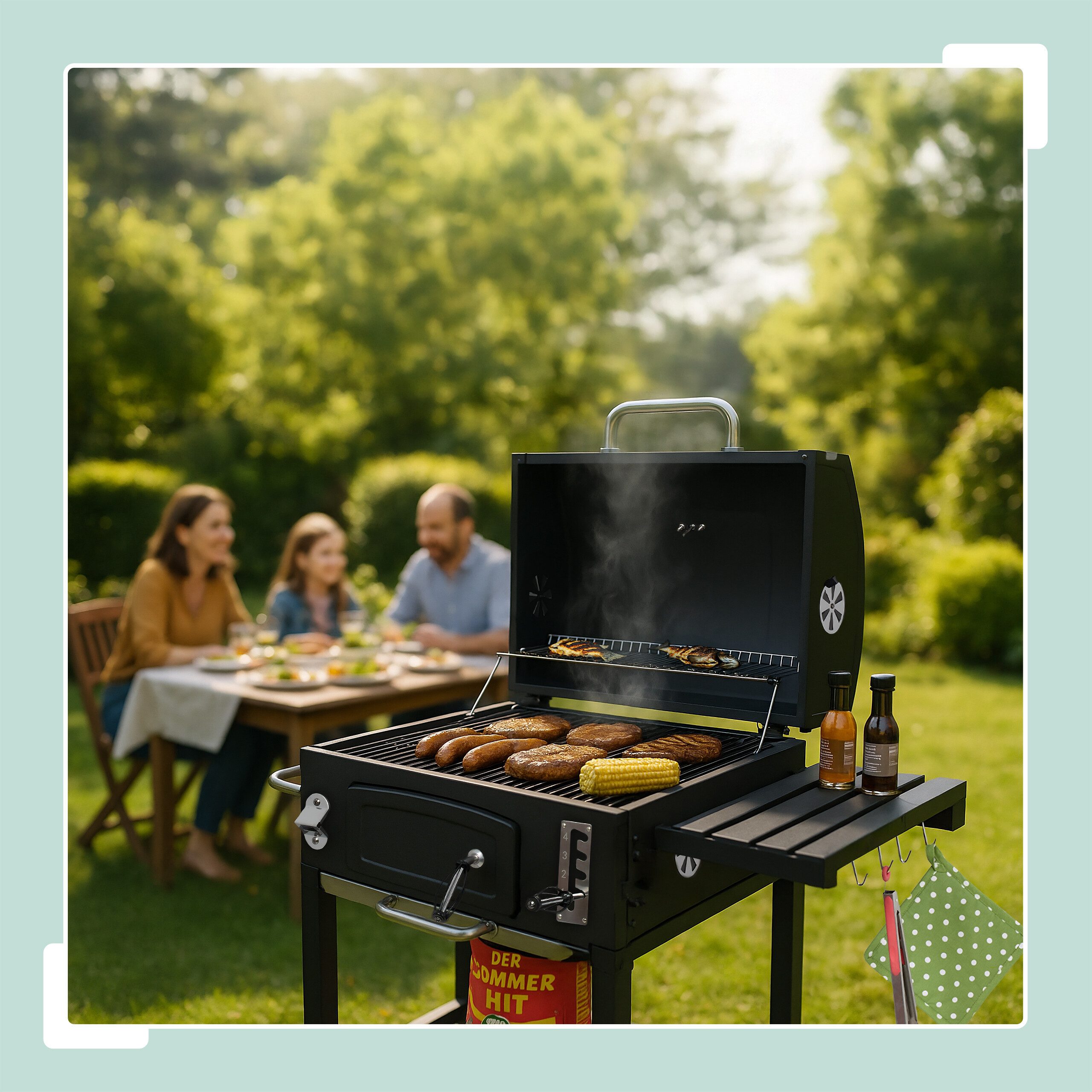 relaxdays Holzkohlegrill Grillwagen mit Deckel