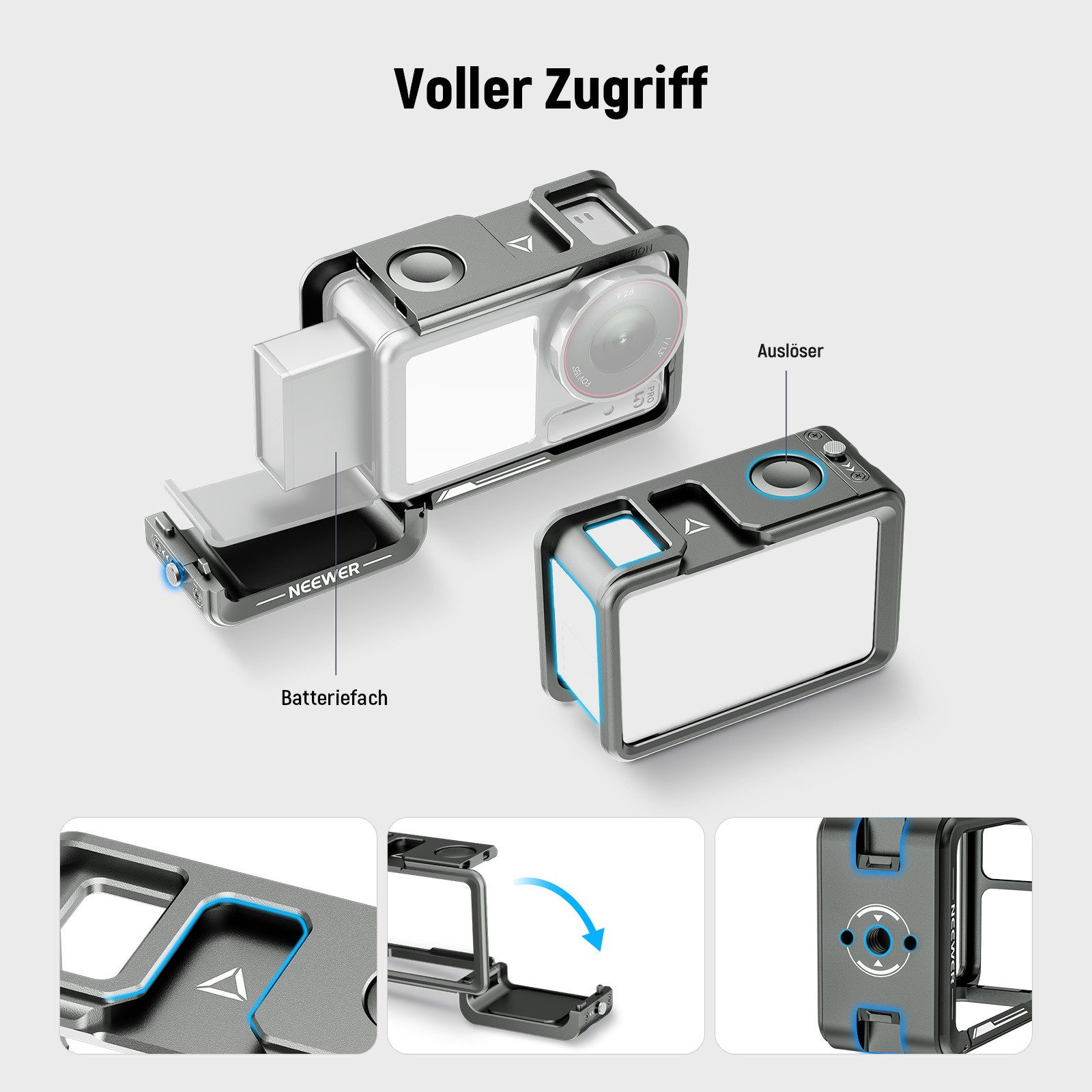 Neewer Action Cam-Halterung Action Kamera Cage Käfig Set, kompatibel mit DJI Osmo Action 5 Pro 4 3, (Packung, mit Cold Shoe Mount und magnetischem Mount Adapter – Bild 2 von 5