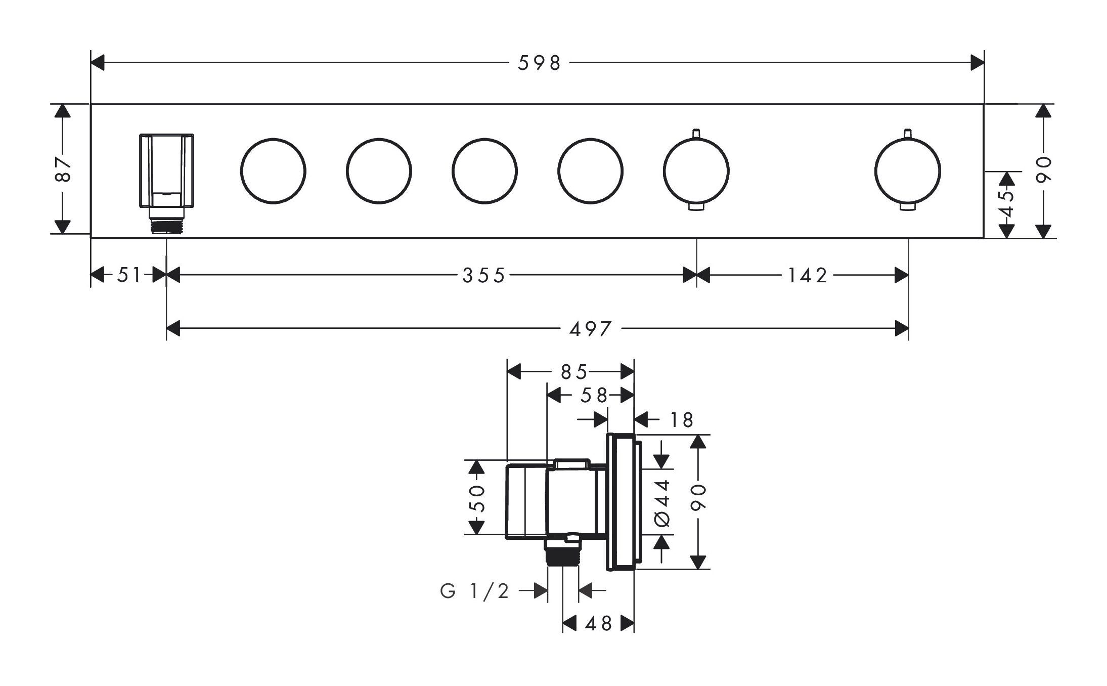 Thumbnail - hansgrohe Unterputzarmatur Axor ShowerSolutions Thermostatmodul Select für 4 Verbraucher Unterputz