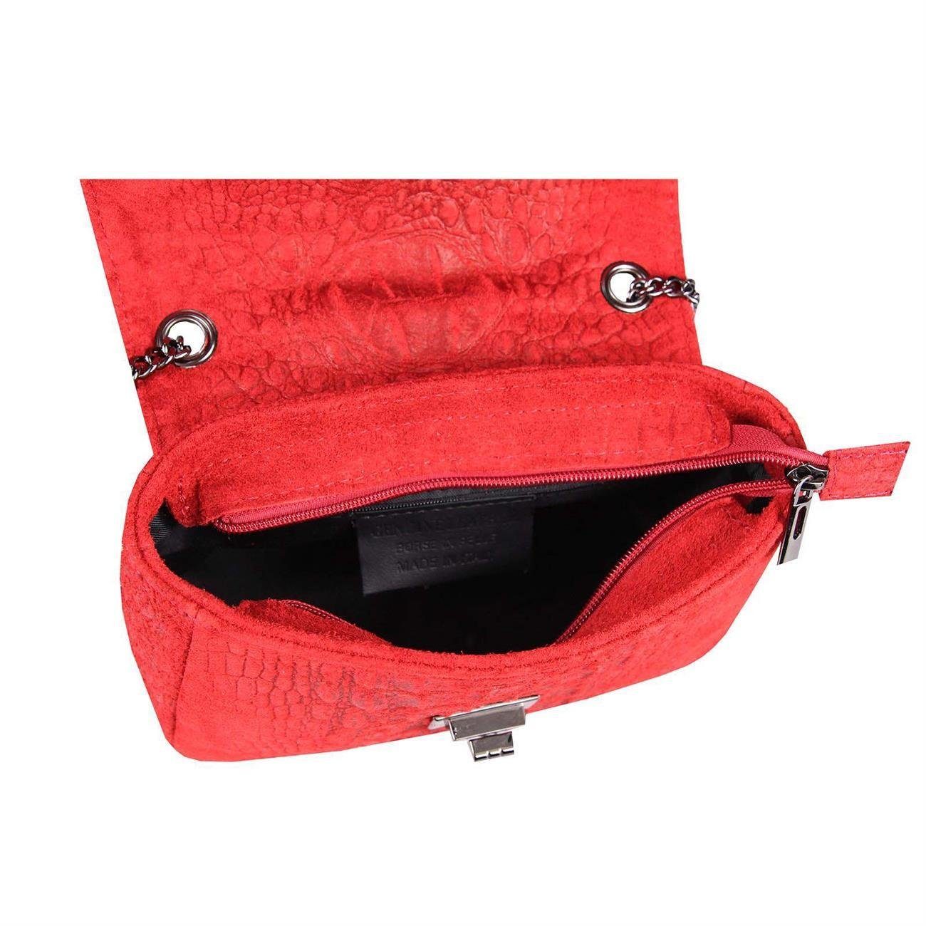 ITALYSHOP24 Schultertasche MADE IN ITALY Damen ECHTLEDER Tasche Umhängetasche Crossbody Bag Kroko, Leicht, Minibag Clutch CrossOver Bodybag Brustbag & Handytasche, Kette