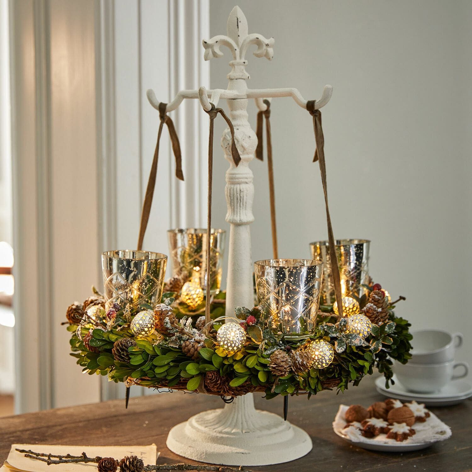 Mirabeau Adventskranz Steckwindlicht 4er Set Clara antiksilber
