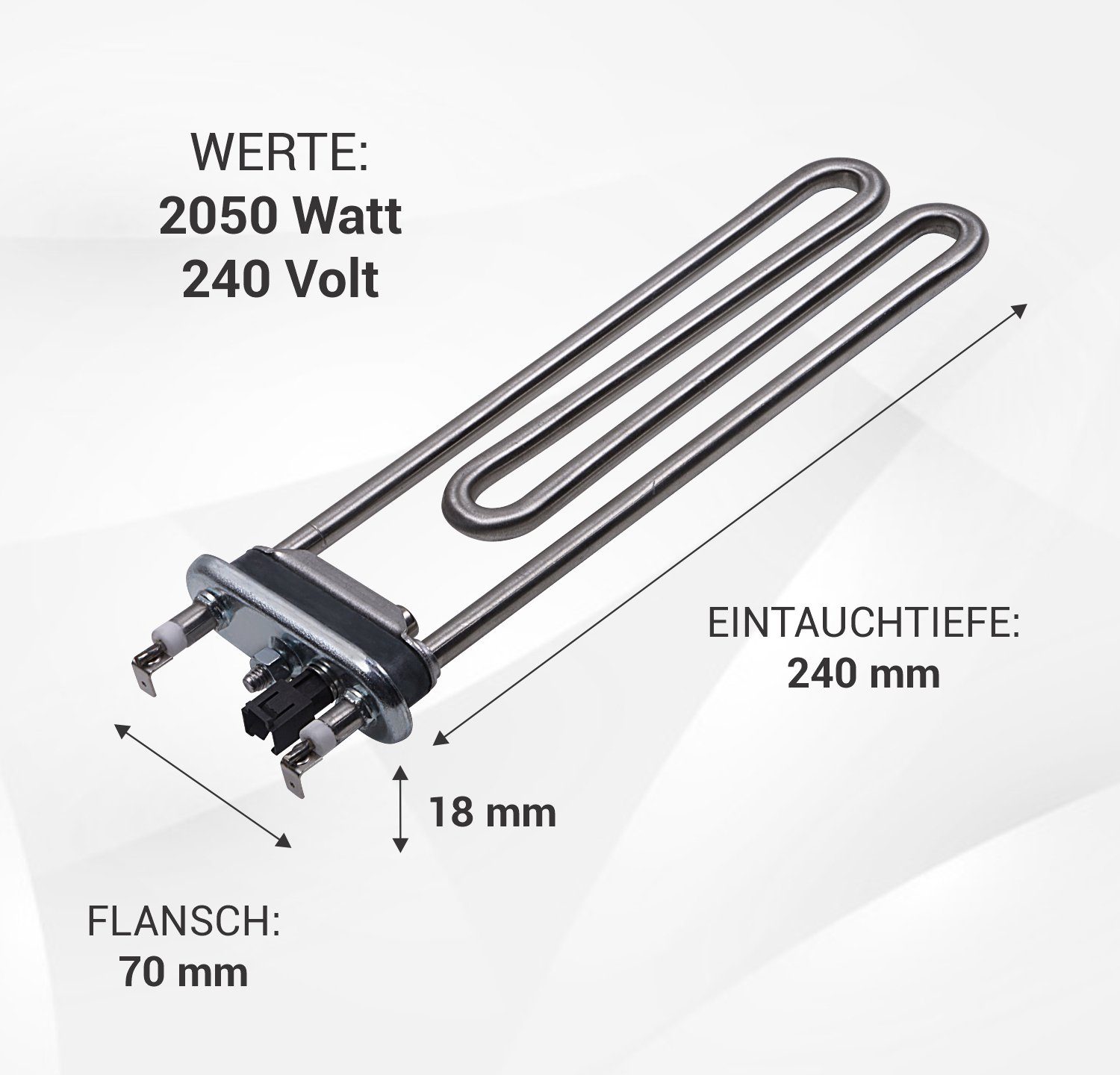 Heizelement Whirlpool 2050W Ersatz 240V VIOKS Waschmaschine Fühler mit für 481010645279, Heizstab für