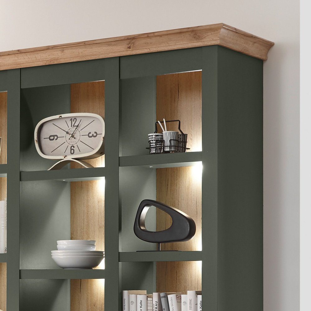 Lomadox Buffet CINCINNATI-61 Landhaus schrank in grün mit Wotaneiche inkl. günstig online kaufen