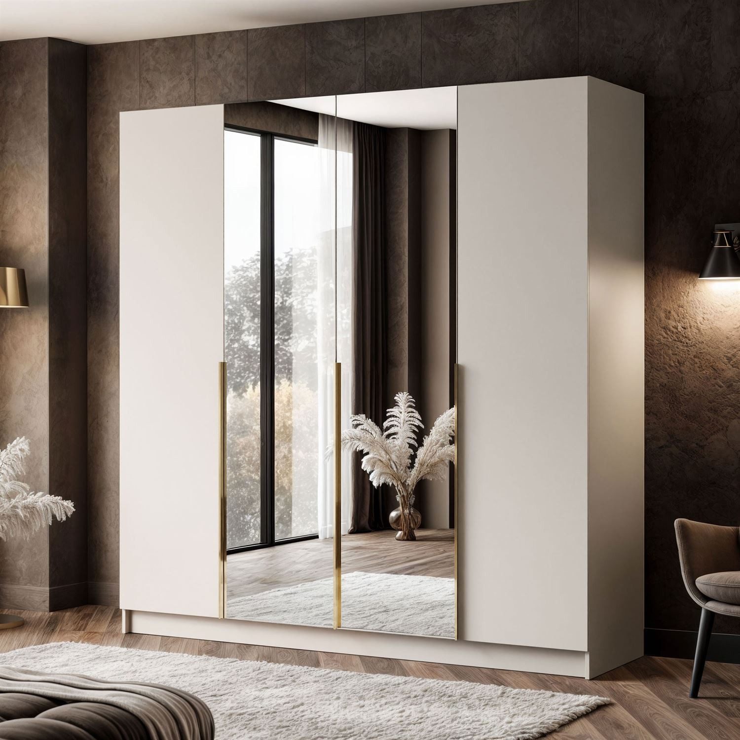 Lookway Kleiderschrank AUREL 4D KASCHMIR Drehtürenschrank mit Spiegel günstig online kaufen