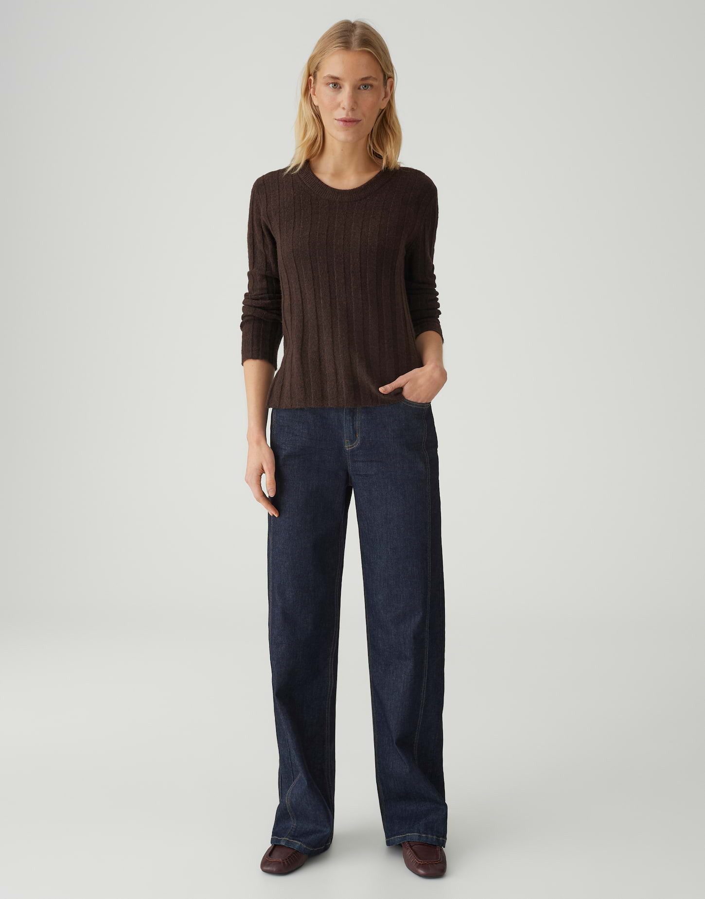 OPUS Strickpullover POLMI mit Wollanteil Schmale Passform, figurbetonter Schnitt, Langarm