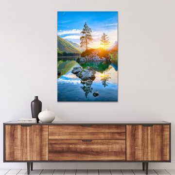 WallSpirit Leinwandbild "Herbstsonnenuntergang am Hintersee" - XXL Wandbild, Leinwandbild geeignet für alle Wohnbereiche