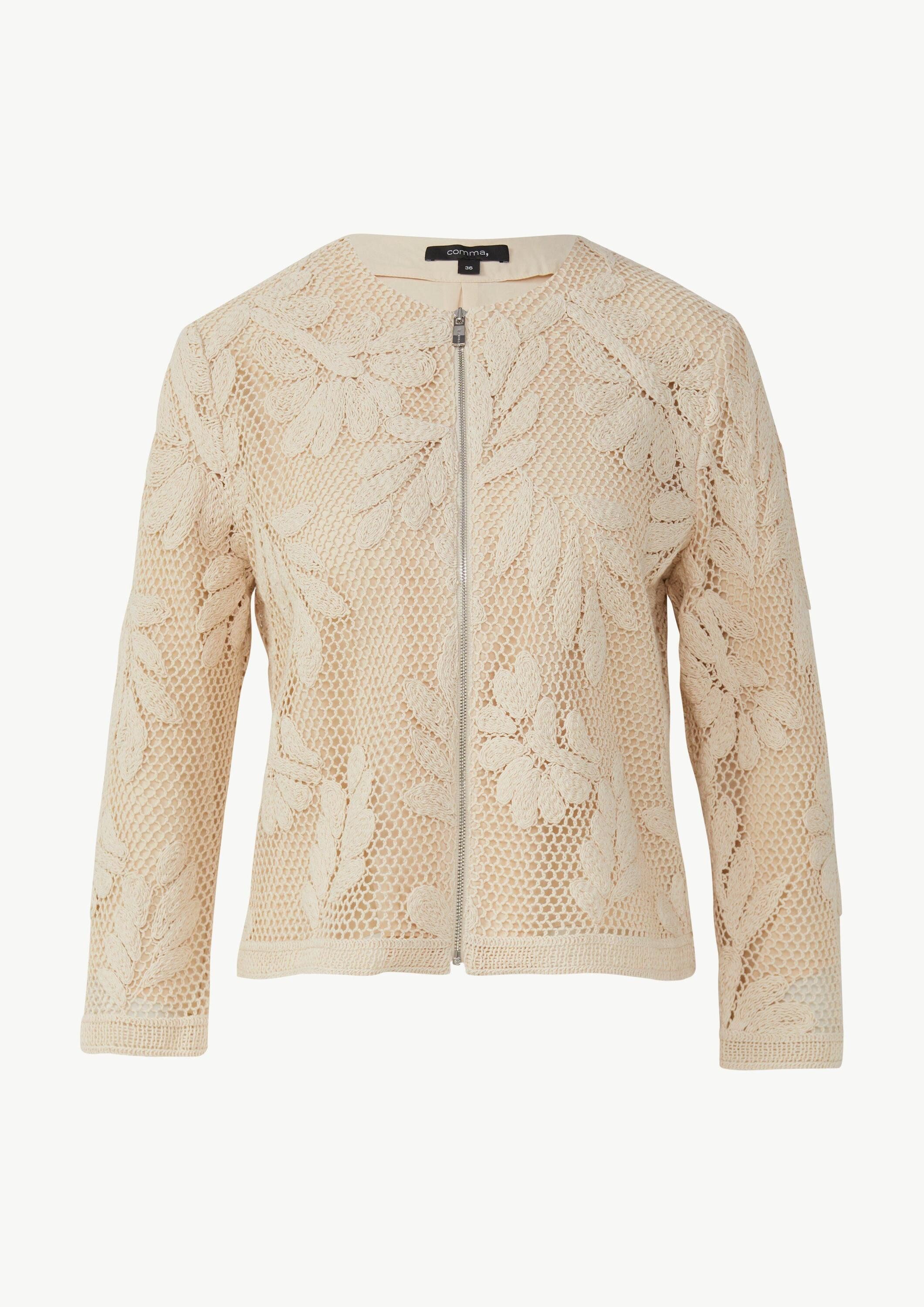 comma Funktionsjacke Indoor-Jacke Häkel-Jacke im Boxy Fit mit floralem Muster