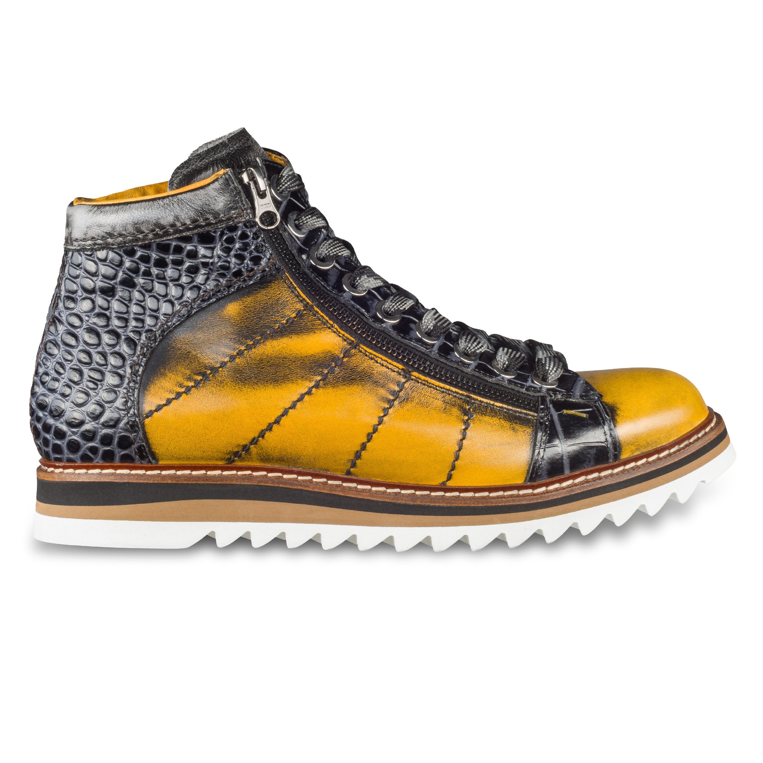 Lorenzi Lorenzi Sneaker-Stiefel Herren gelb/schwarz, Leder used-look Sneaker Handgefertigt
