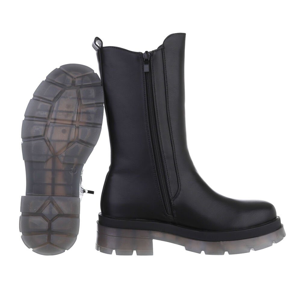 Blockabsatz Schwarz Plateaustiefeletten Ital-Design Freizeit Stiefelette Damen in