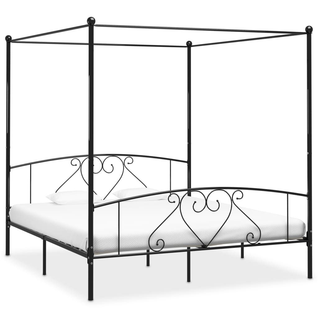 vidaXL Himmelbett 180 x 200 cm Himmelbett-Gestell Schwarz Metall 180x200 cm Bett Bettrah